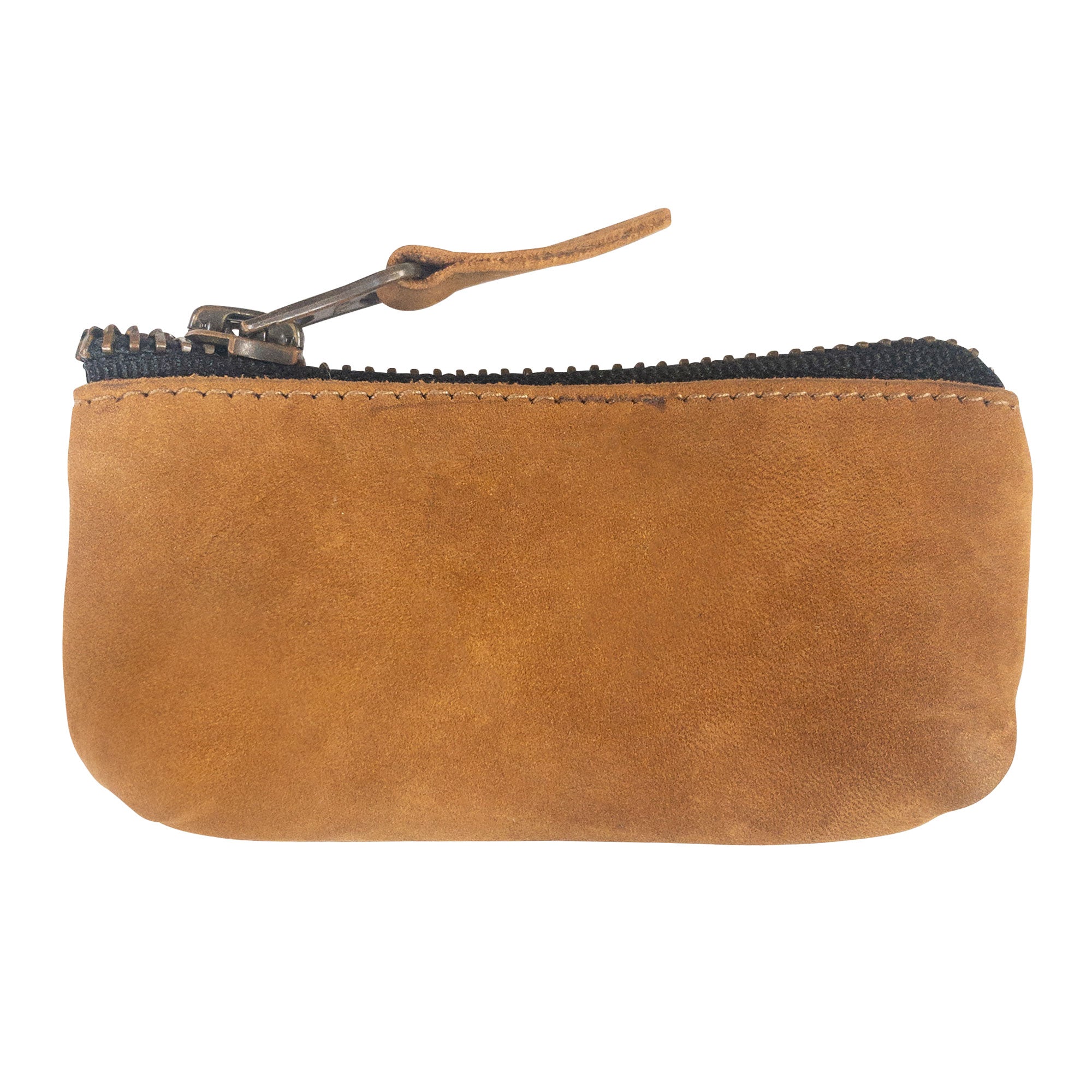 Hide & Drink Key Holder Zippered Pouch demonstrating its full grain leather quality. Ideal for organizing coins, keys, or as a memory card holder, handcrafted in La Antigua Guatemala & Oaxaca Mexico.