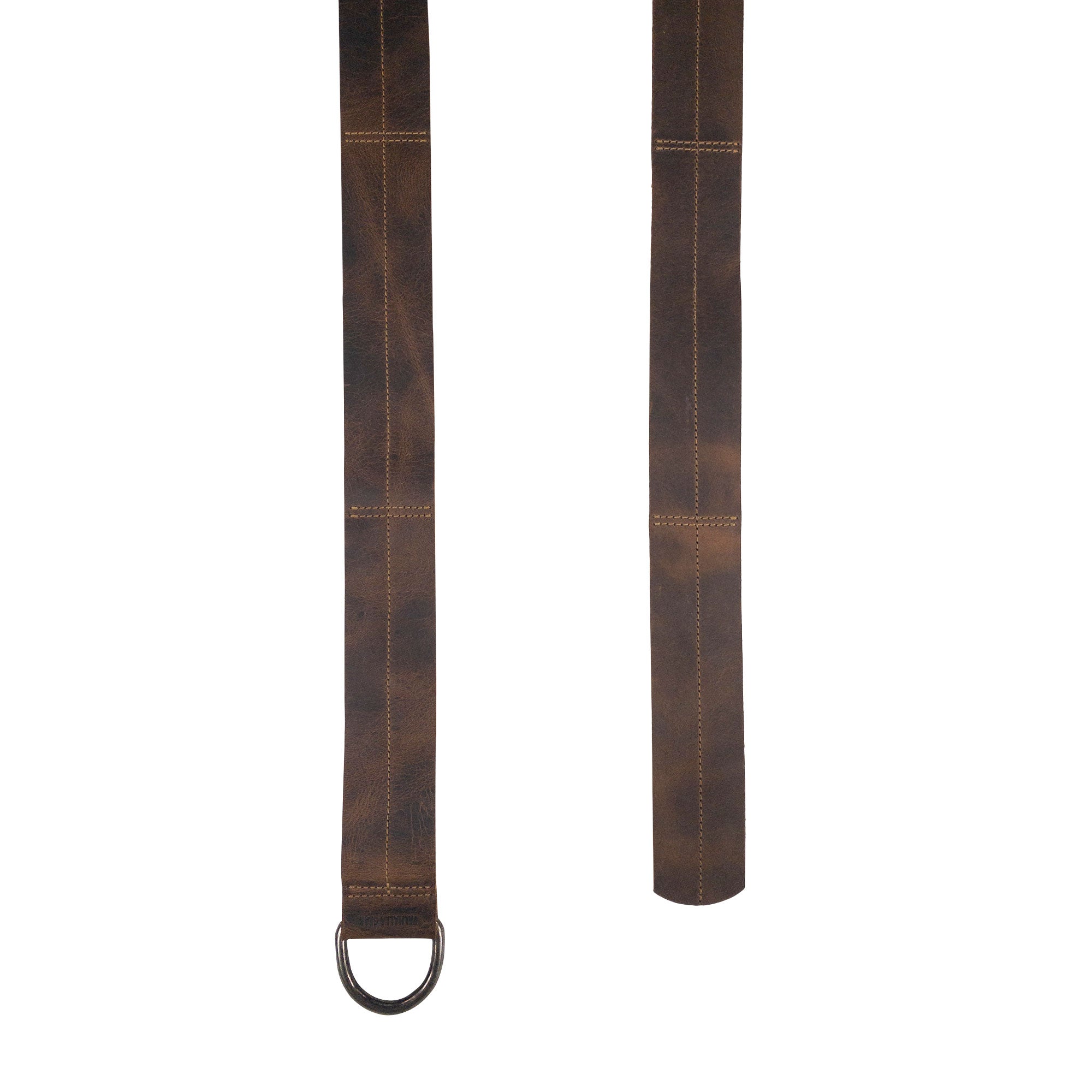Flat view of the Medieval Belt with Stitching from Valhalla Gear, featuring a half-ring closure and durable full grain leather. This Medieval Belt for Men with Stitching is perfect for renaissance knights, showcasing artisan quality through hand cut and hand sewn techniques made in La Antigua Guatemala & Oaxaca Mexico.