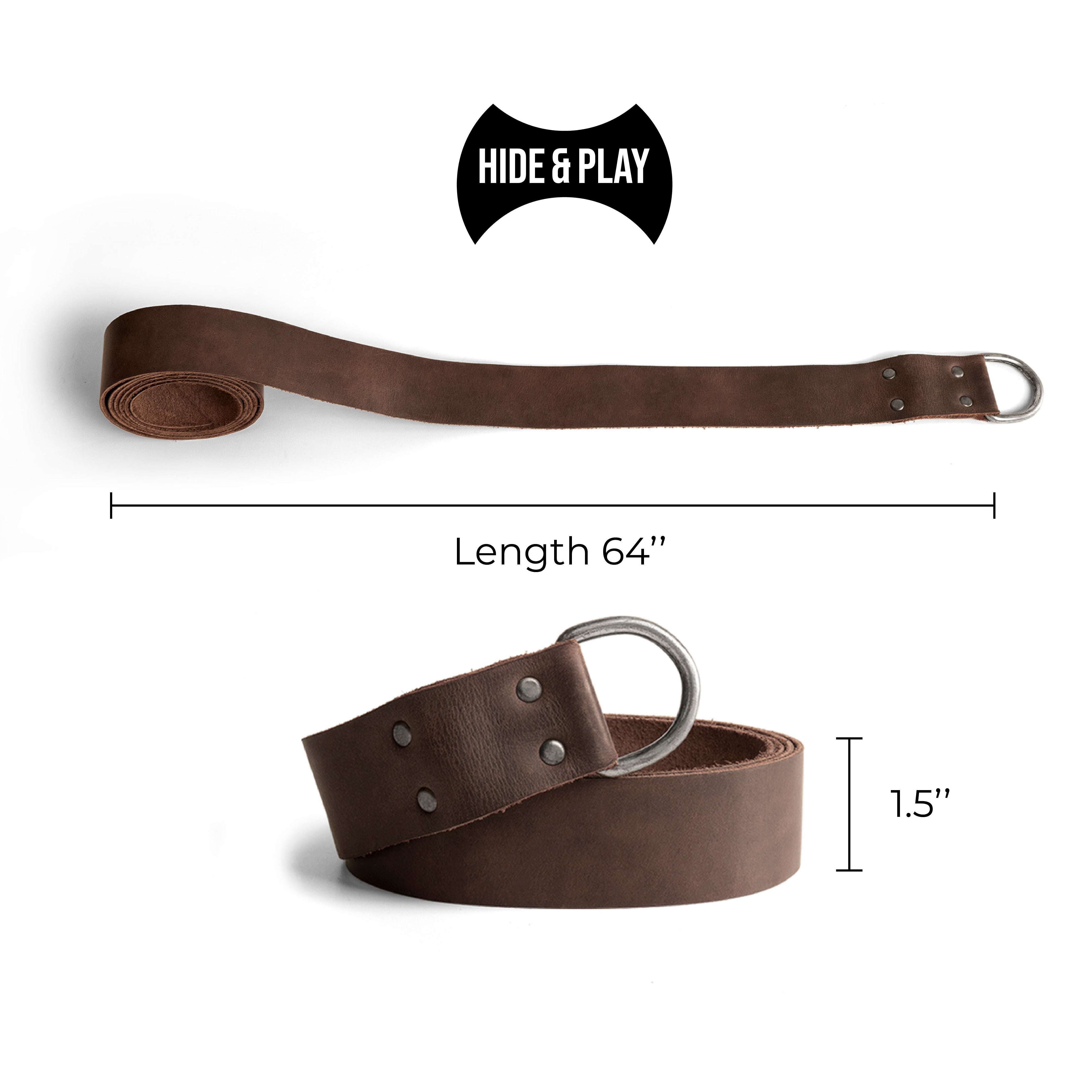 Visual dimensions of the Full Grain Leather Medieval Knight Belt by Hide & Play, illustrating key features such as length and thickness. This Medieval Knight Belt is an exemplary Renaissance Viking Belt for Costume or Cosplay, crafted in La Antigua, Guatemala, reflecting artisanship through handmade, hand cut, and fire branded finishes.