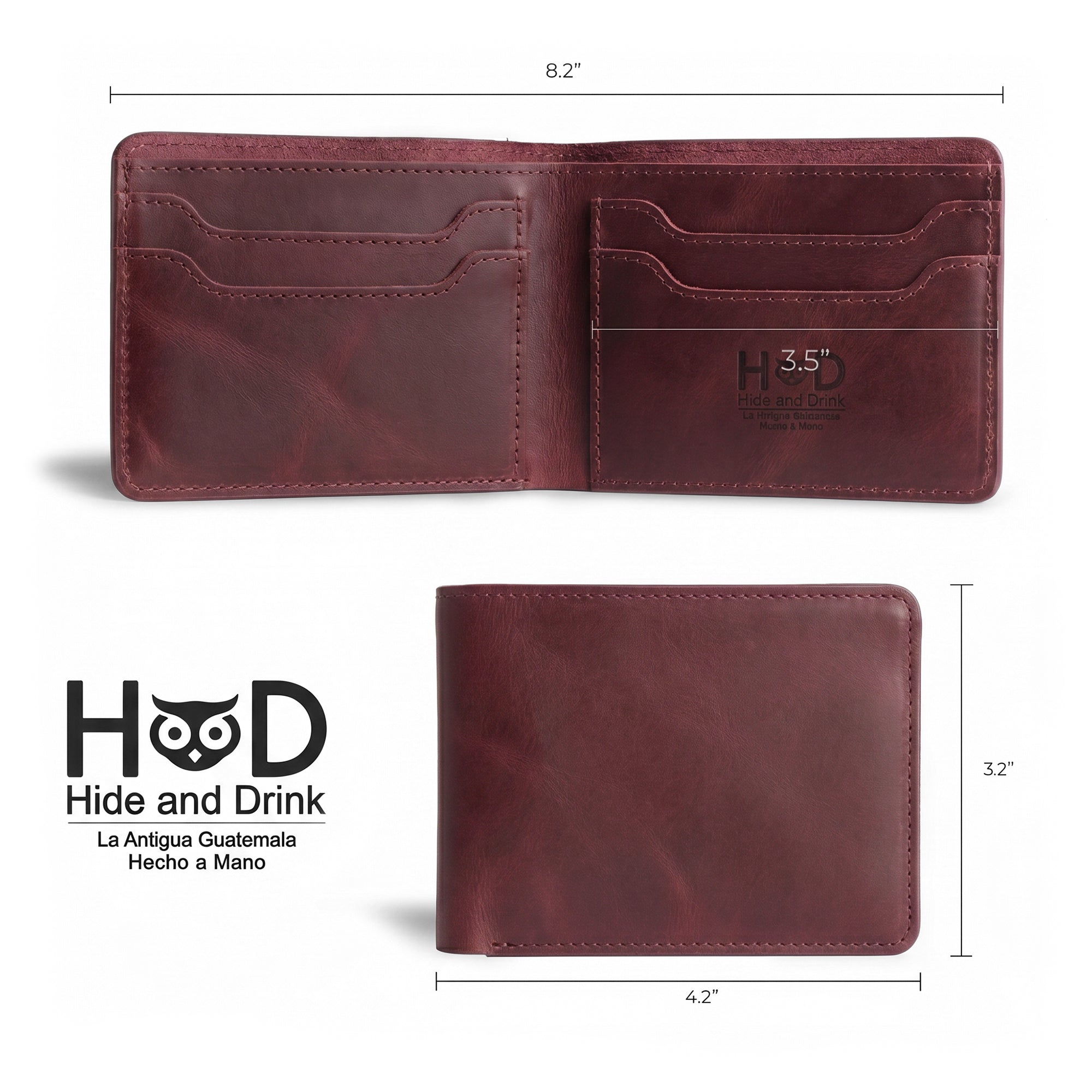 Classic dark brown wallet from Hide & Drink, displaying an organized interior layout. This Classic Bifold Wallet is effectively a storage case for identification and crafted from Full Grain Leather. Ideal as a travel accessory, it showcases artisan small batch production techniques, hand cut and sewn in La Antigua Guatemala & Oaxaca Mexico.