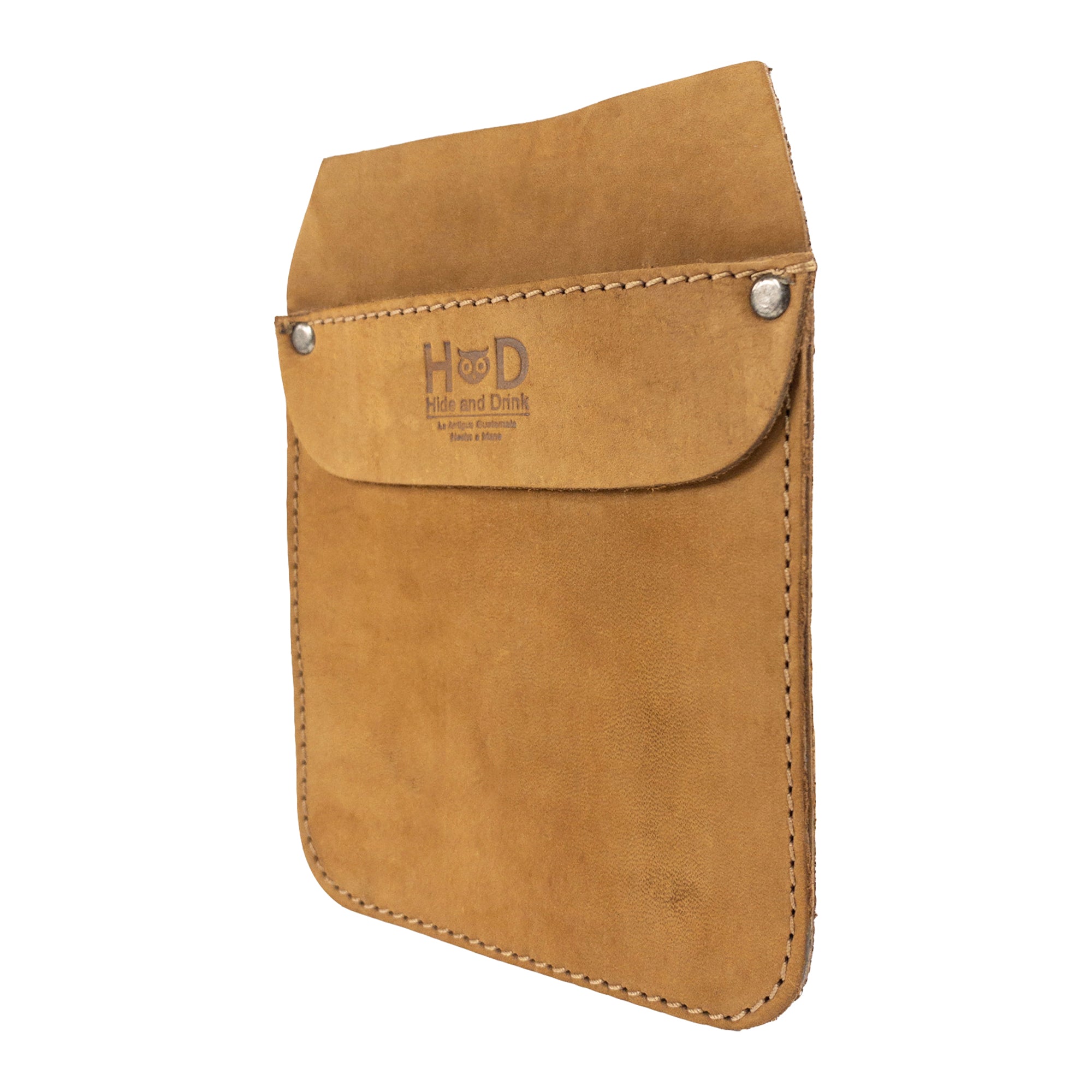 Hide & Drink Leather Work Pocket featured in a workspace environment, demonstrating its utility for professionals. Made from Full Grain Leather, this Work Pocket Organizer complements any modern work setup.