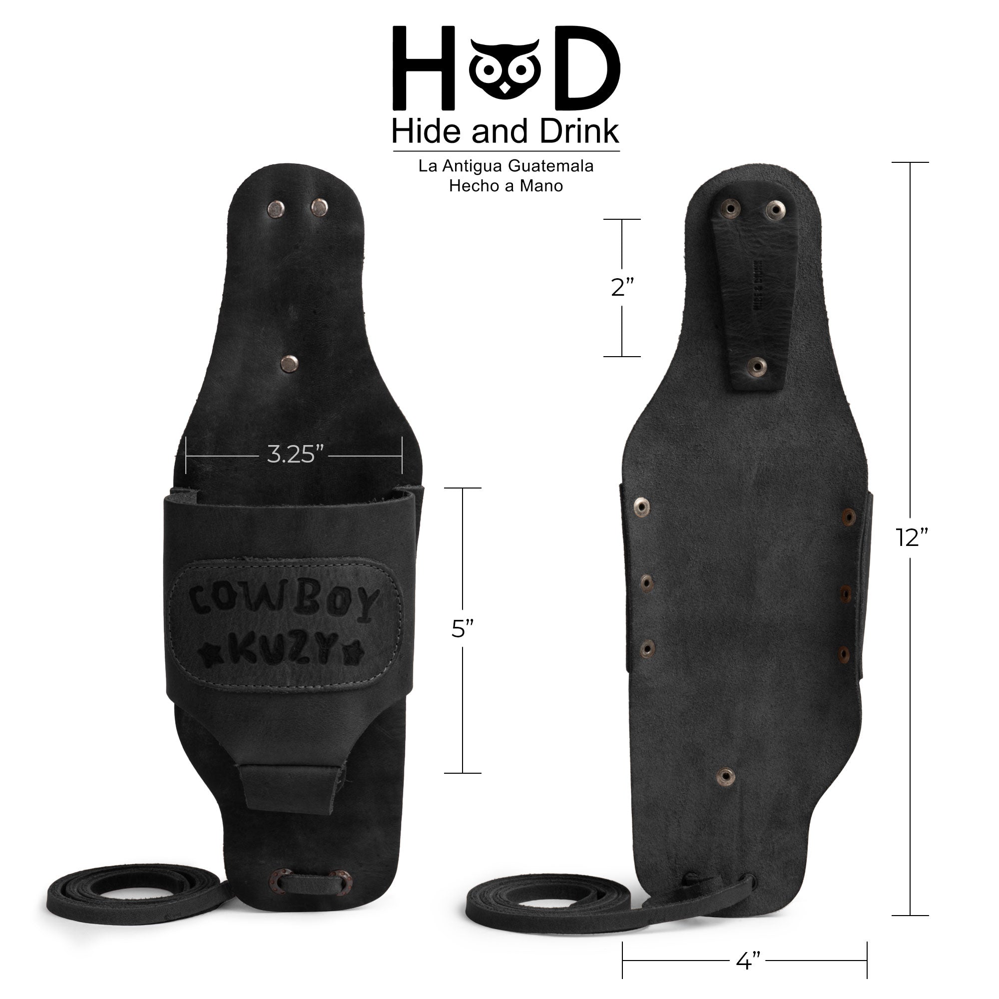 Hide & Drink Beer Holster Cowboy Buzy, the must-have Beer Holster for Cowboy that offers hands-free convenience for your beverage. This Western Bottle Leg Grip is crafted from full grain leather, celebrating small batch production and artisan quality in La Antigua Guatemala.