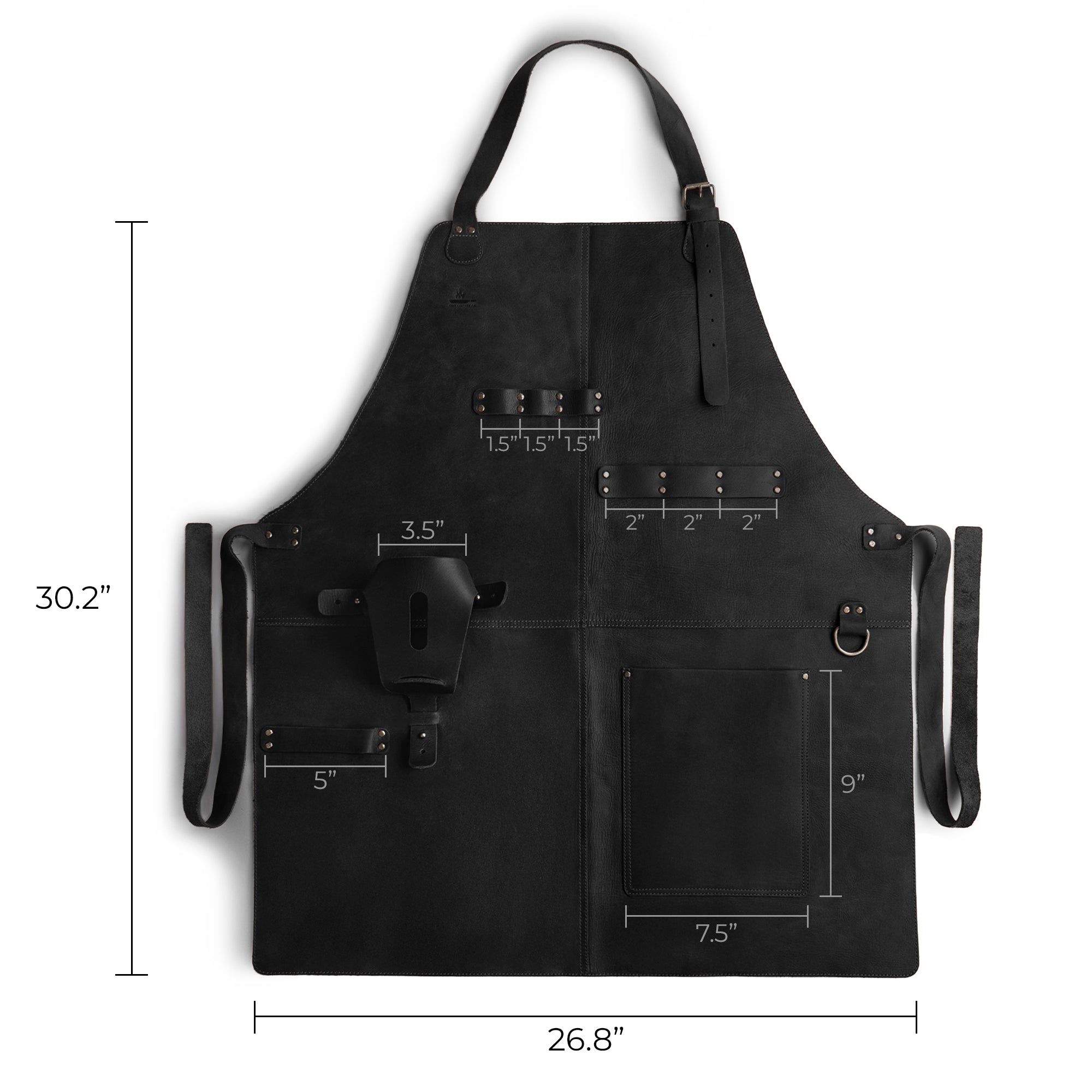 Cast Leather Co. BBQ Apron in black, showcasing its practical design with adjustable neck strap. Ideal for any barbecue setup, this full grain leather apron reflects artisan craftsmanship and is handmade in La Antigua Guatemala & Oaxaca Mexico.