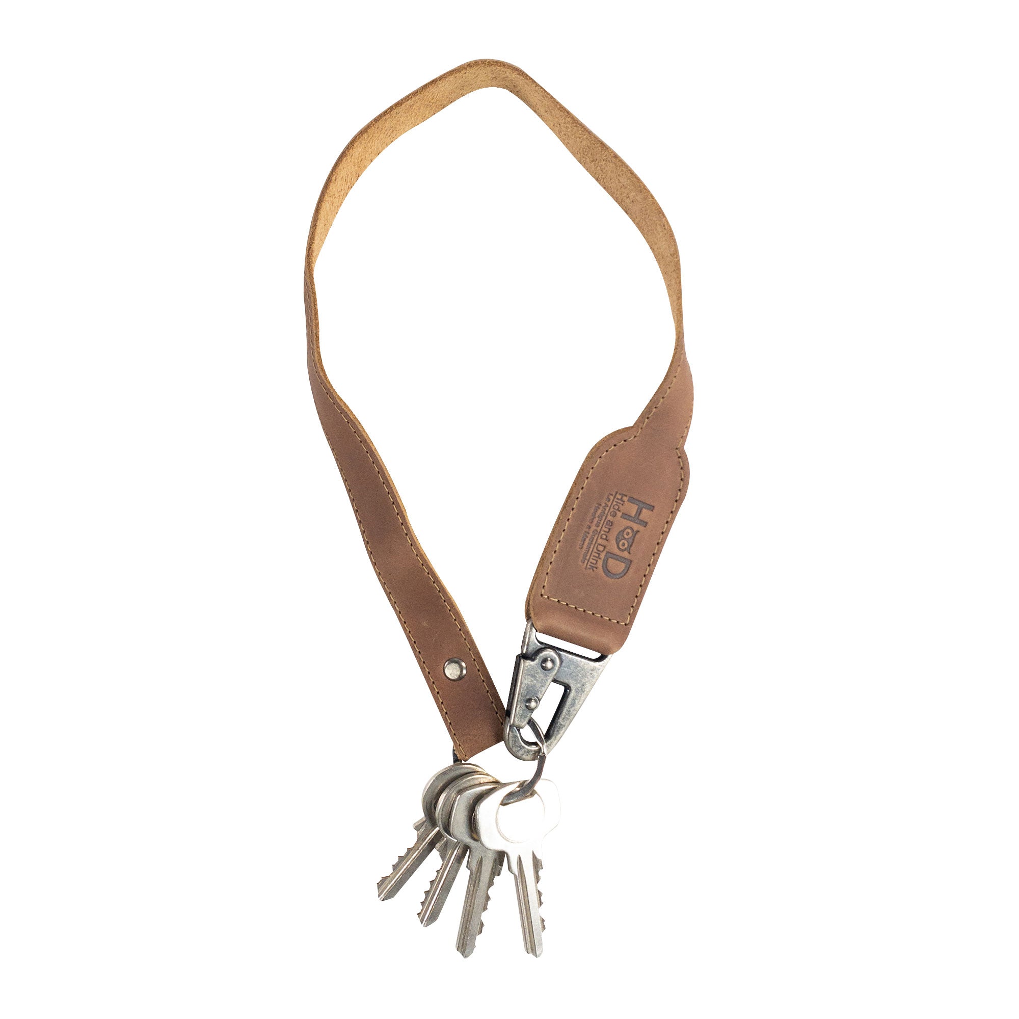 Hide & Drink Keychain Lanyard stylishly crafted with Full Grain Leather, featuring a practical clip for attaching keys. This artisan-made item showcases small batch production principles.