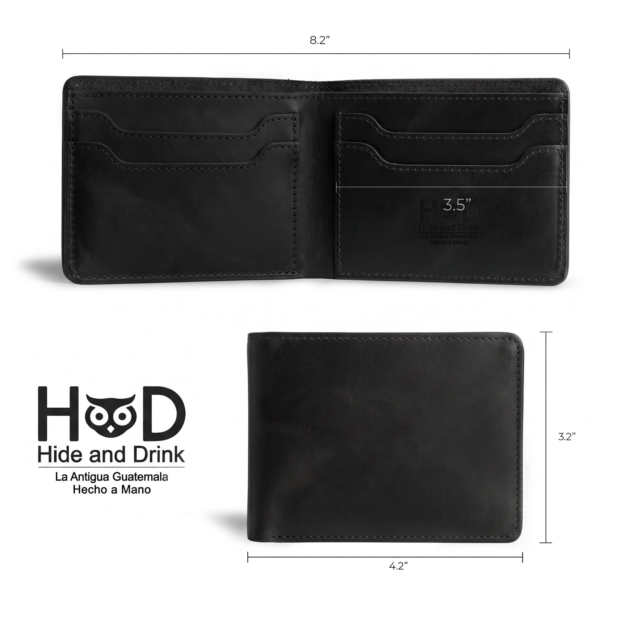 Classic Wallet in dark brown by Hide & Drink displayed with additional items. This Classic Bifold Wallet serves as a strategic storage case for identification, made from Full Grain Leather. Its artisan craftsmanship shines through in small batch production, hand cut and sewn in La Antigua Guatemala & Oaxaca Mexico.