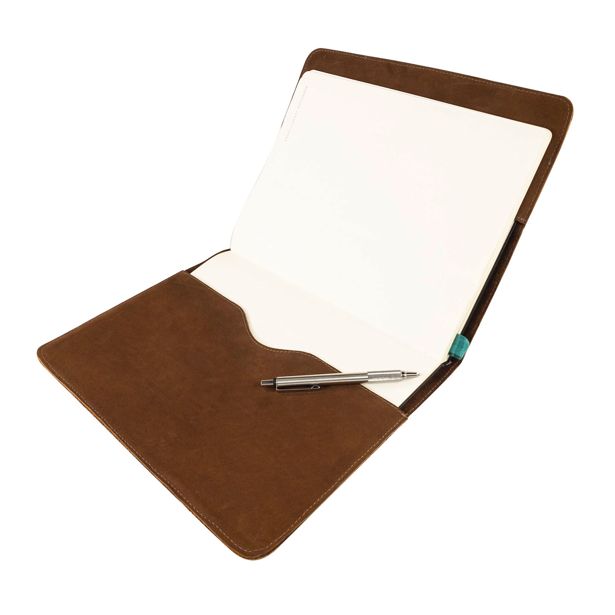 The Journal Cover for (8.5 x 11 in.) Moleskine Cahier XXL by Hide & Drink artfully displayed, emphasizing its luxurious full grain leather design. Perfect for anyone who appreciates genuine craftsmanship, this journal cover is made in La Antigua Guatemala & Oaxaca Mexico.