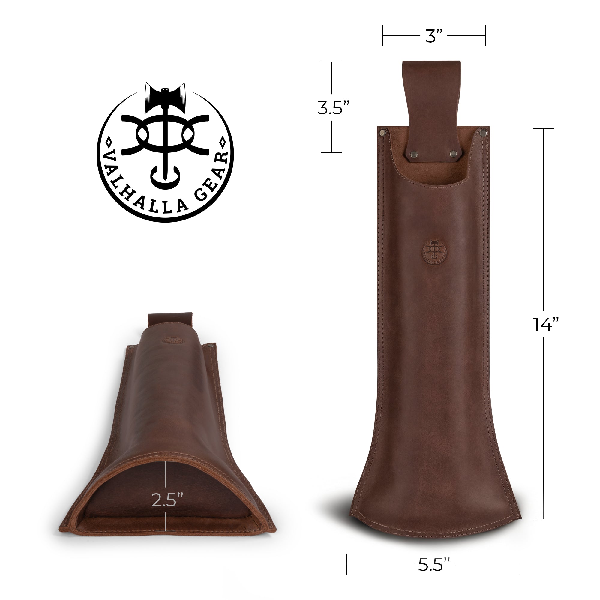 Highlighting the dimensions of Valhalla Gear's The Fletcher, Hip Bolt Quiver, crafted from full grain leather, this image showcases its practicality and design. This stylish waist crossbow bolt case stands at 14 inches tall and is perfect for archery storage needs. Its artisan quality, featuring small batch production techniques, emphasizes its handmade nature, connecting craft lovers to the rich heritage of La Antigua Guatemala.