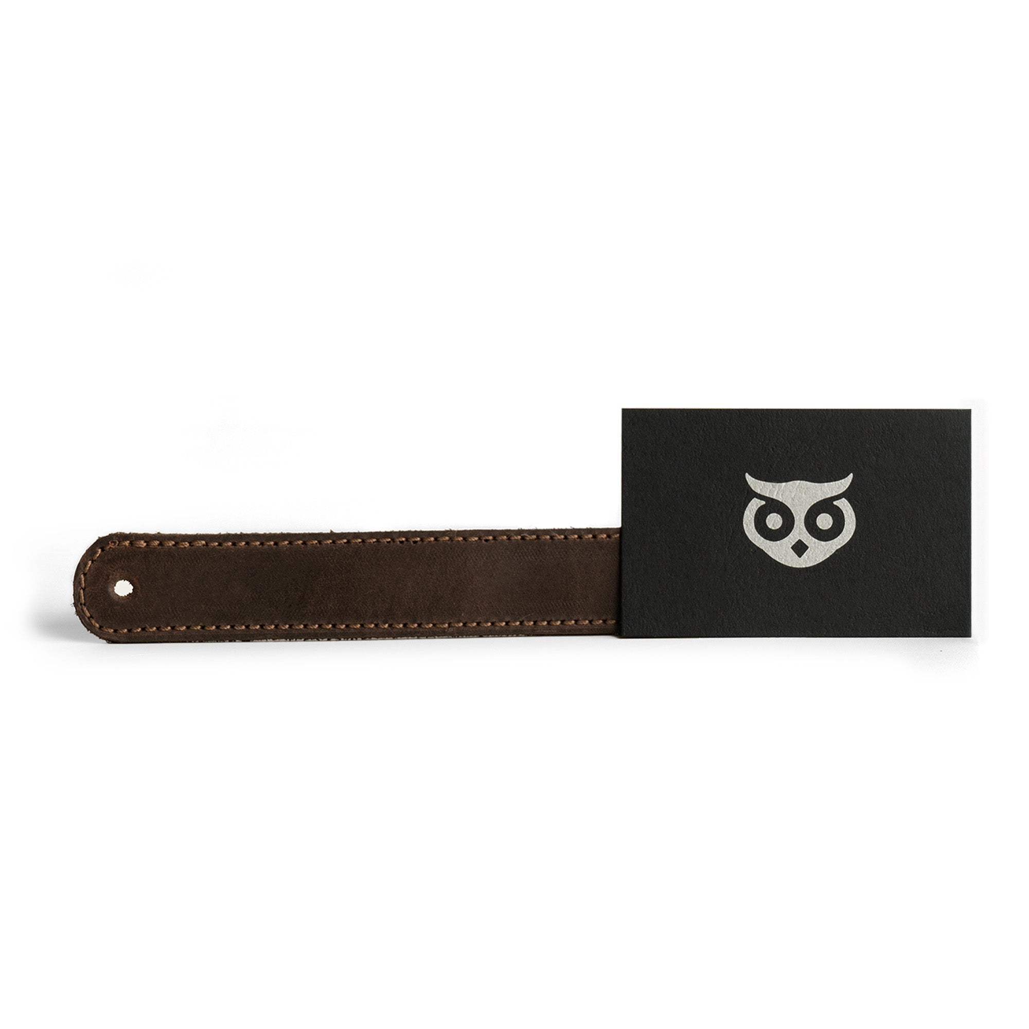 Hide & Drink Drawer Handles (4pk) featuring the brand logo embossed on a stylish leather handle, perfect for DIY projects. Made from durable full grain leather, easy to install with pre-made holes, and artisan crafted.