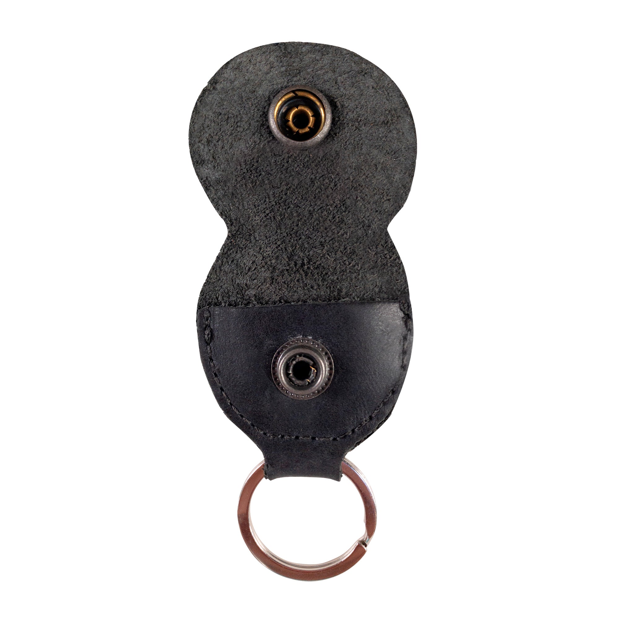 Hide & Drink Key Chain & Guitar Pick Holder, displaying its unique button closure design. This keychain for guitar players is made from Full Grain Leather, showcasing the detail and craftsmanship inherent in artisan products from La Antigua Guatemala & Oaxaca Mexico.