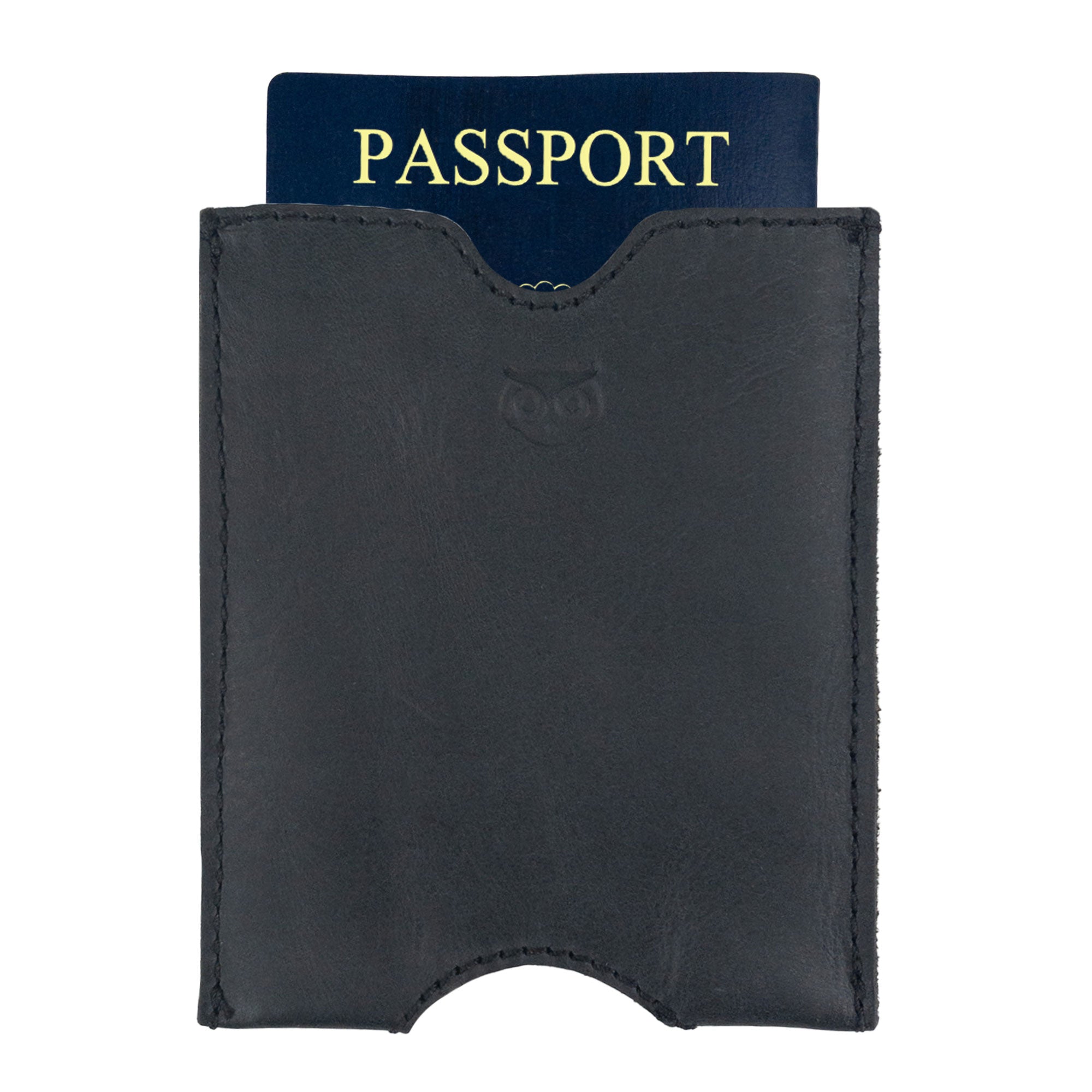 Hide & Drink Passport Sleeve with a passport inserted, demonstrating its snug fit. This Travel Passport Pocket Sleeve is expertly crafted from Full Grain Leather, emphasizing the artisan touch from La Antigua Guatemala & Oaxaca Mexico.