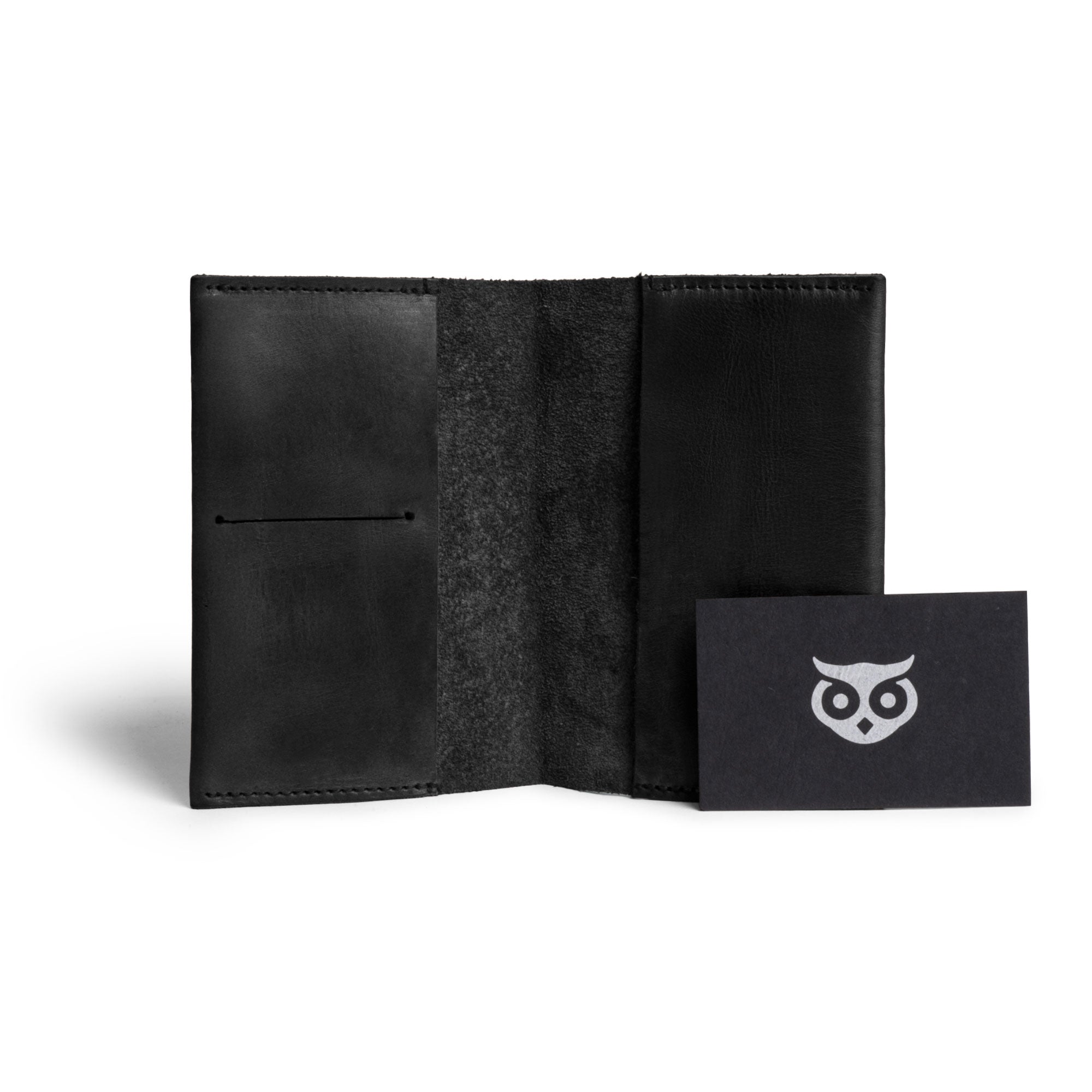 View of the interior of Passport Case With Card Holder by Hide & Drink, featuring a credit card pocket. This passport sleeve is essential for any traveler, showcasing the beauty and durability of full grain leather, and exemplifying small batch production with artisan quality, handmade in La Antigua Guatemala & Oaxaca Mexico.