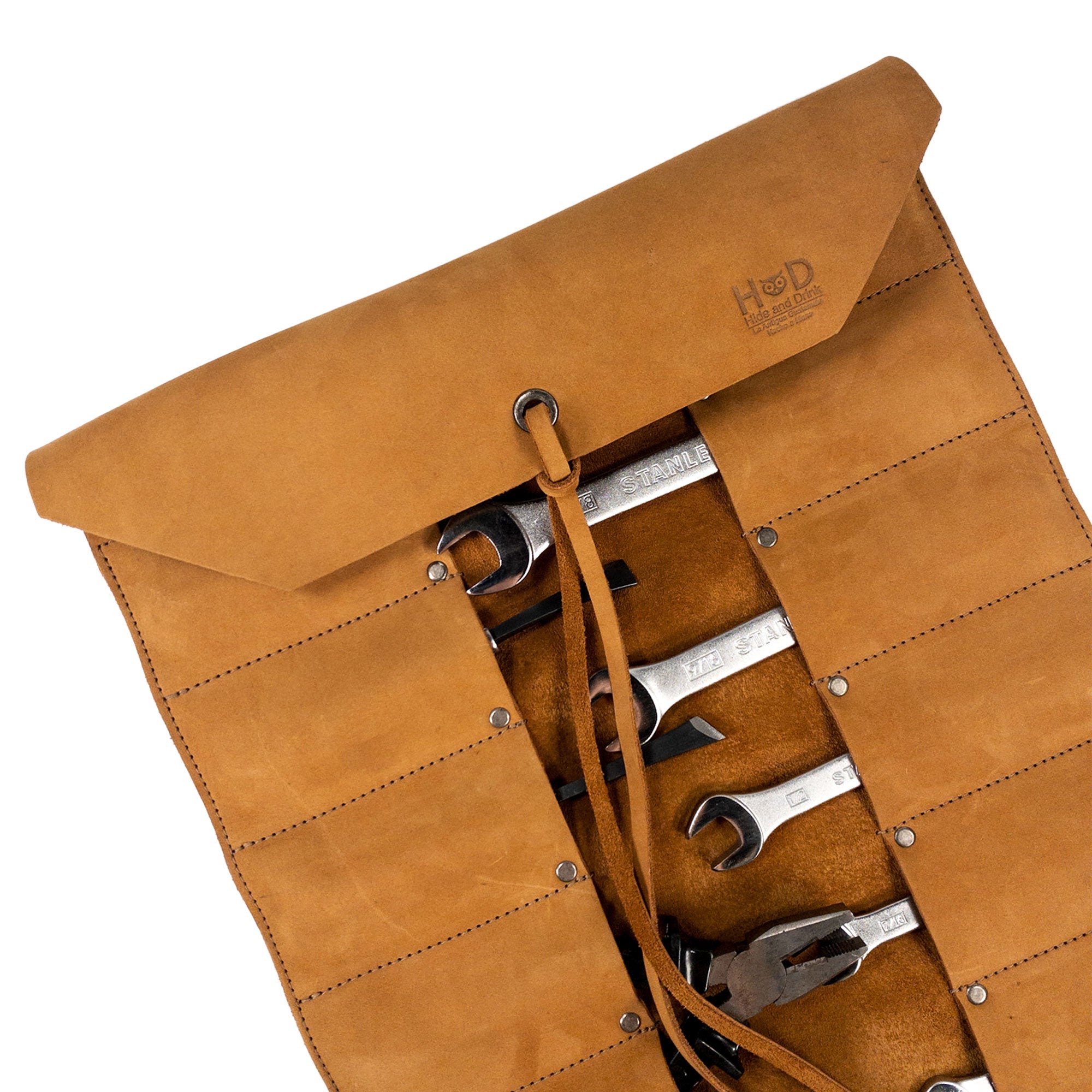 Hide & Drink Tool Roll (12 Pockets): Engaging view illustrating the use of the tool roll for versatile tool storage across various crafts and trades. Tool Bag Roll Up, 12 Slot Heavy Duty Tool Roll Bag Organizer, Tool Roll Up Bag, Portable Tool Wrap Roll Bags for Travel, Durable Tool Kit Folding Tool Pouch Roll Up Mechanic Gifts for Men, Full Grain Leather, StockyardX, Small Batch Production, Hand Cut, Hand Sewn, Fire Branded, Artisan, Handmade in La Antigua Guatemala & Oaxaca Mexico.