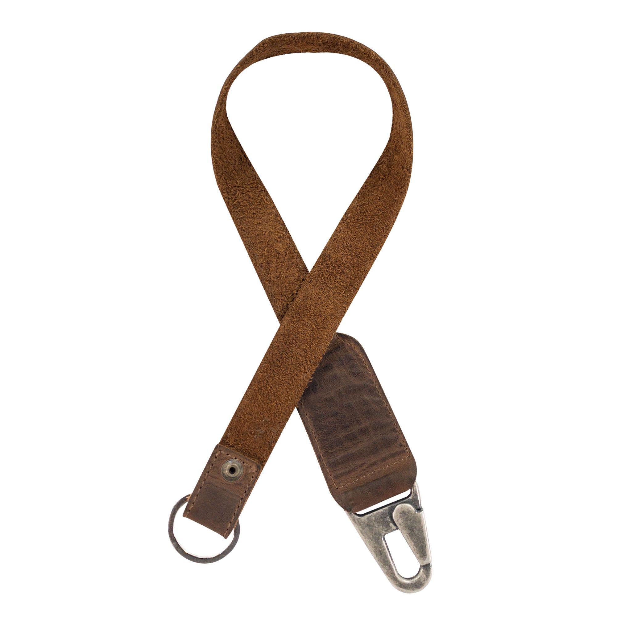 Hide & Drink Keychain Lanyard featuring rustic Full Grain Leather, providing a sleek clip for attaching your keys. This stylish accessory reflects small batch production and skillful artisan methods used in La Antigua Guatemala.