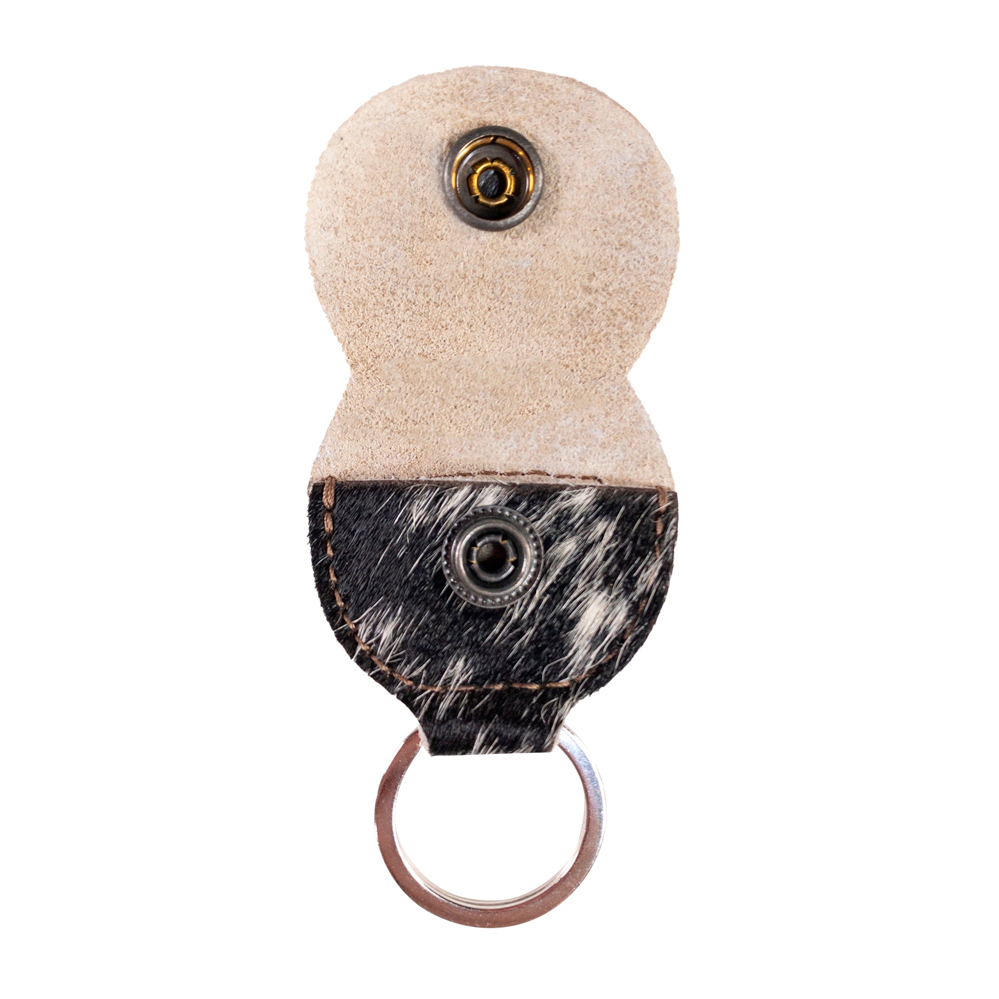 Functional Guitar Pick Holder Keychain by Western Leather Works in Hair On Hide Full Grain Leather, demonstrating artisan craftsmanship through small batch production, hand cut, hand sewn, fire branded, and made with care in La Antigua Guatemala & Oaxaca Mexico.