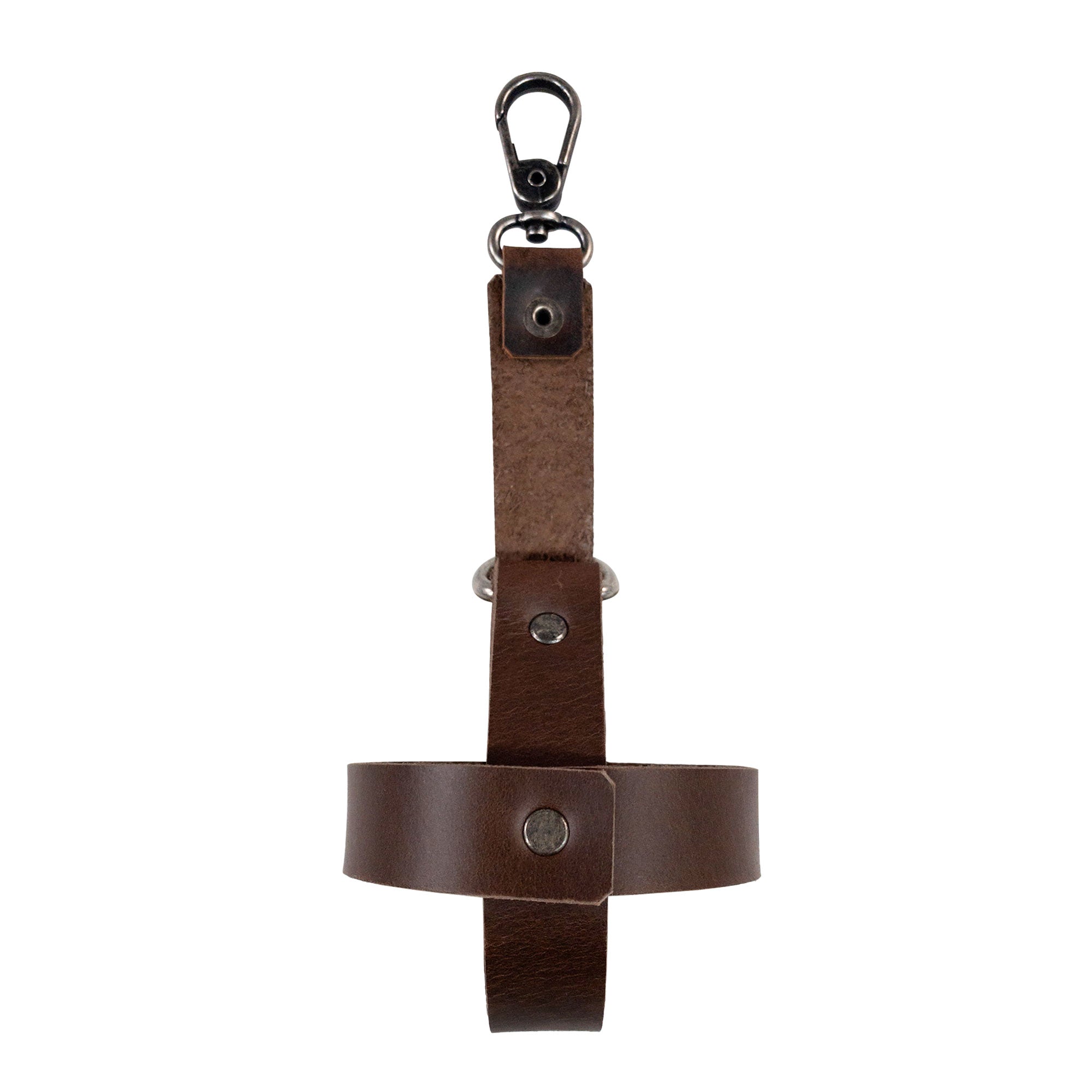 Taco Dog Dog Ball Holder displayed with an orange ball, emphasizing its practicality as a Leash Attachment Case for securing pet toys. Made from Full Grain Leather, this Chasing Pet Toy Storage is a true testament to Small Batch Production and Handmade artistry from La Antigua Guatemala.