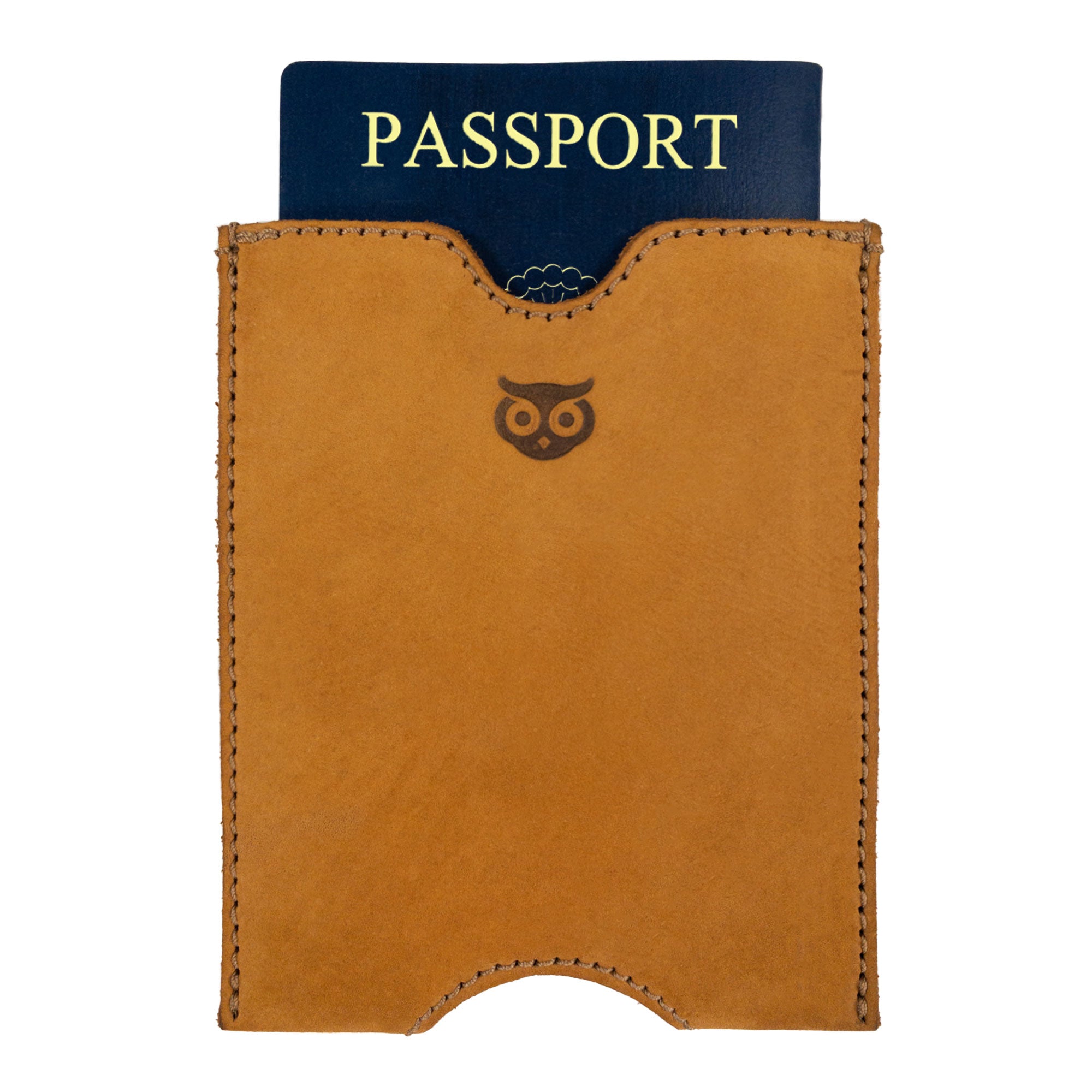 Hide & Drink Passport Sleeve with a passport tucked inside, showcasing its capacity as a Travel Passport Pocket Sleeve. Crafted from durable Full Grain Leather, this artisan piece signifies handmade excellence from La Antigua Guatemala & Oaxaca Mexico, combining fire branded details with careful hand cut and hand sewn methods.