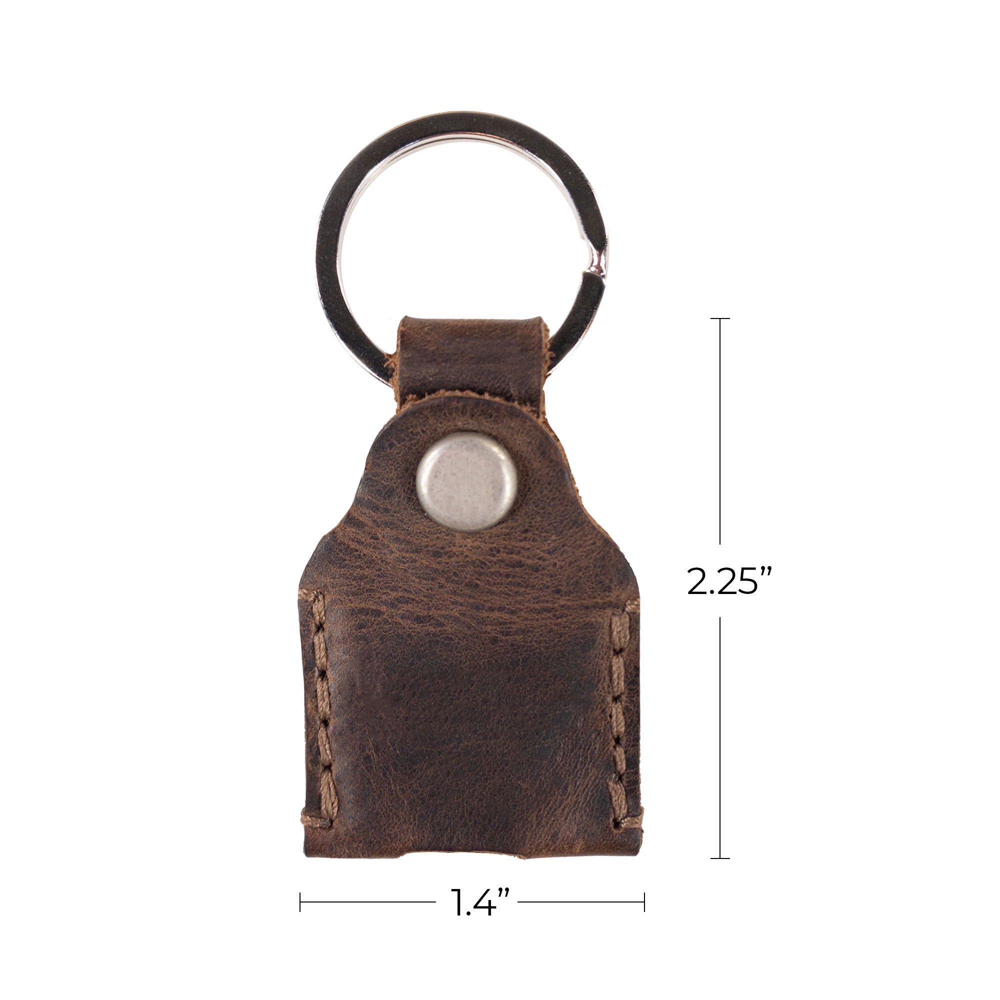 Hide & Drink Key Holder dimensions highlighting its compact size, perfect for storing keys or coins. Crafted from Full Grain Leather, this Key Holder doubles as a stylish Keychain Organizer and emergency coin pouch. Handmade in La Antigua Guatemala & Oaxaca Mexico with a focus on quality in small batch production.