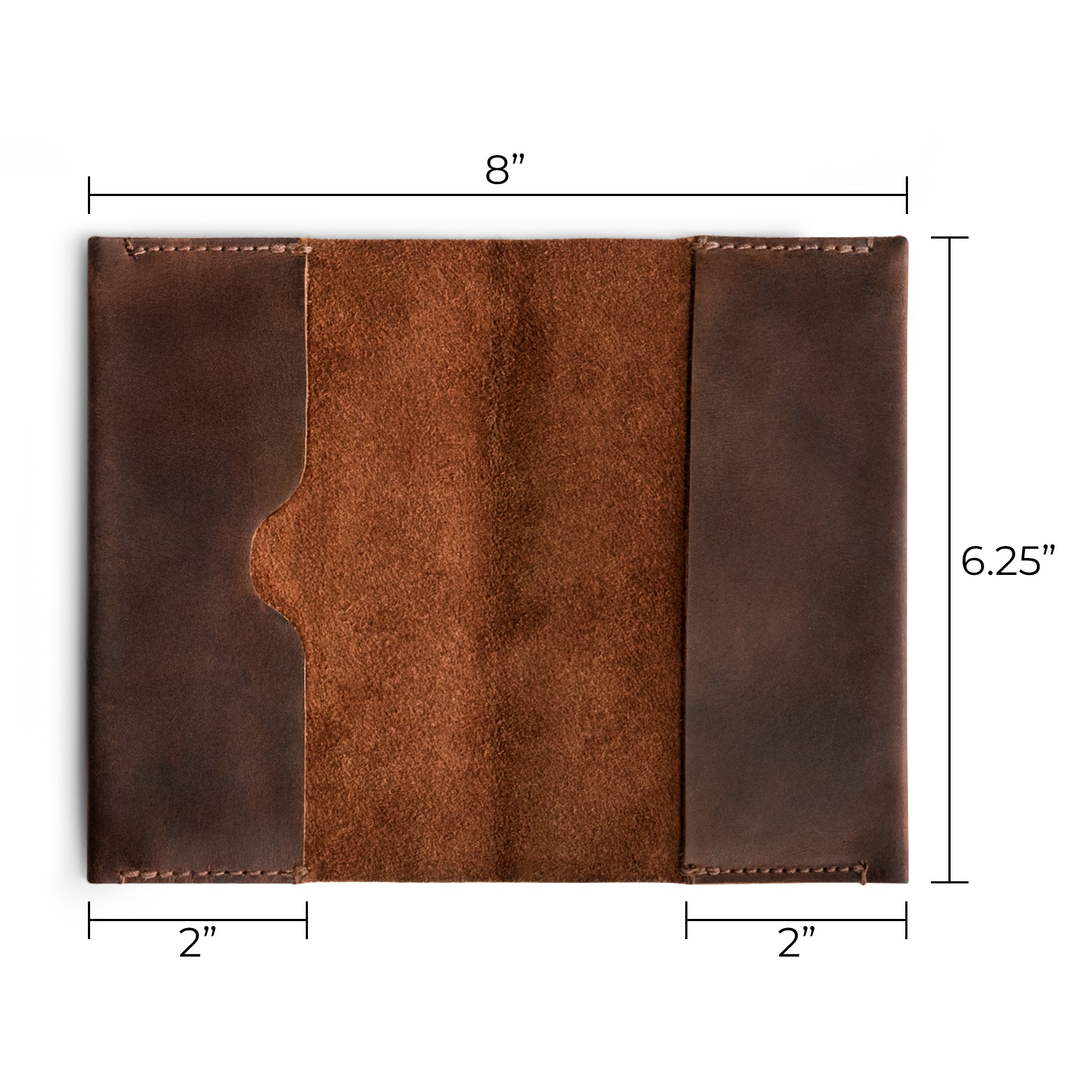 Hide & Drink Field Notes Cover interior showing card slots, a premium pocket-sized memo books cover that fits Field Notes (3.5 x 5.5 in.) journal case. Hand-cut and sewn from full grain leather, this stylish cover is made in La Antigua, Guatemala.