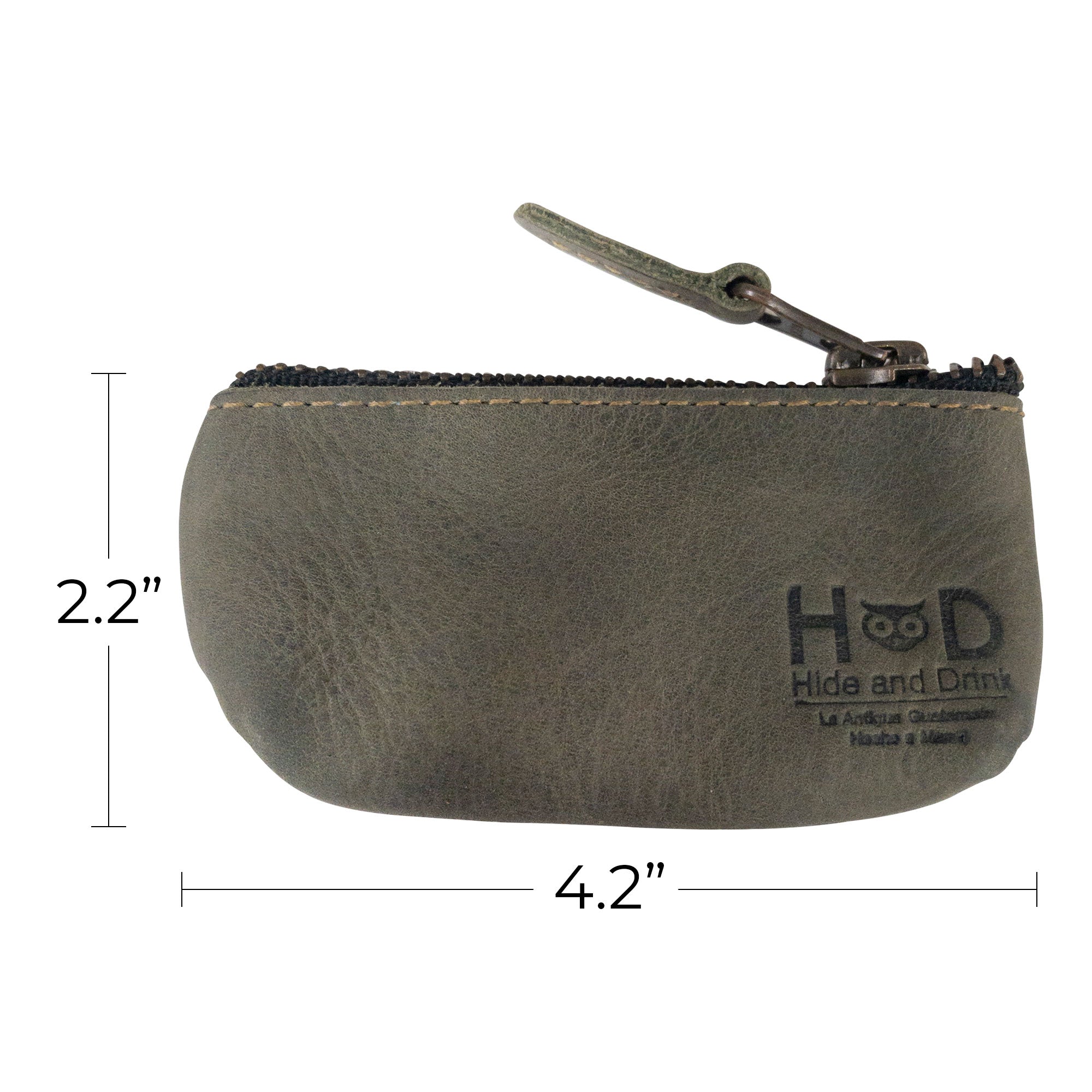Hide & Drink Key Holder Zippered Pouch showcasing its utility as a zippered coin bag or earphone holder, made with care in full grain leather.