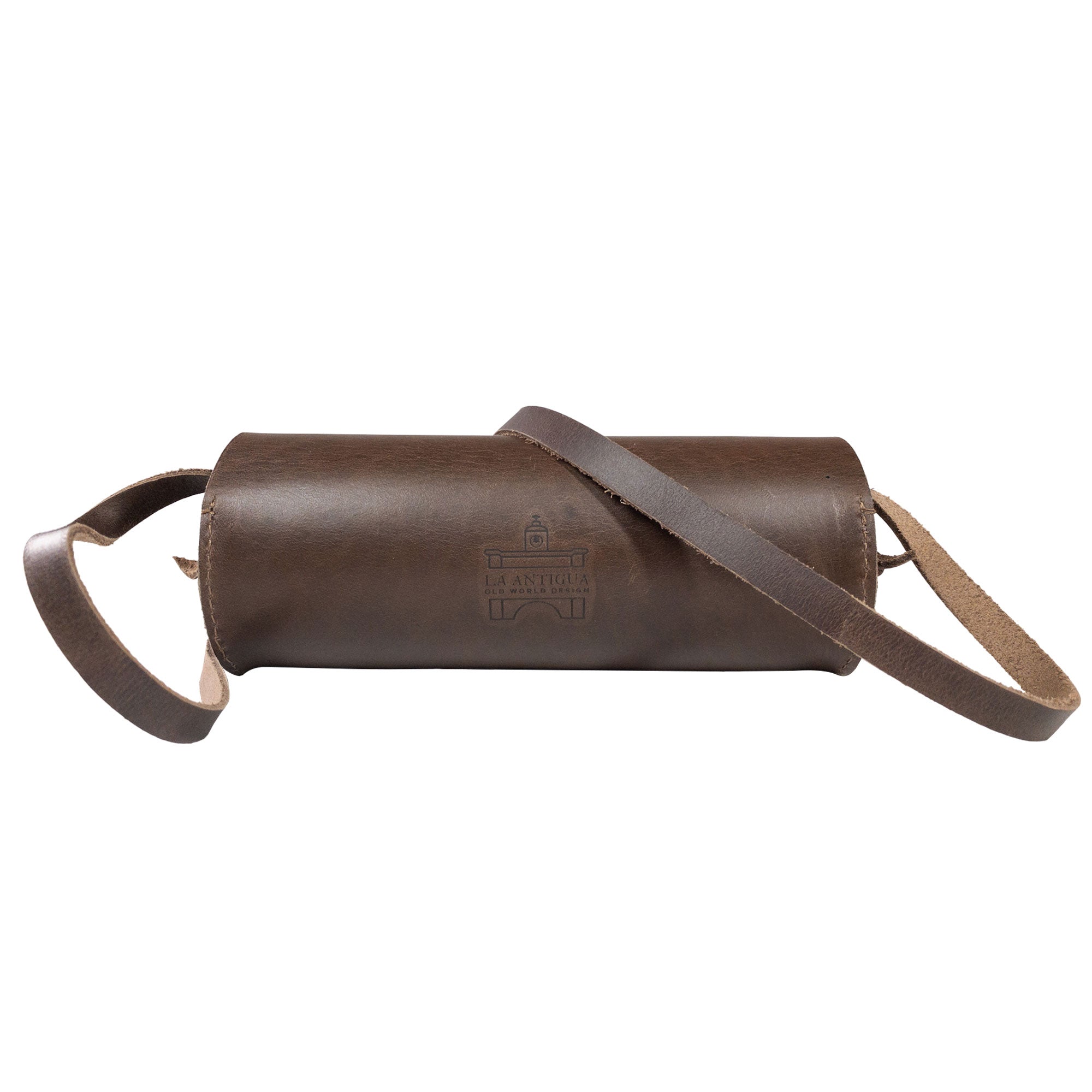 Stylish La Antigua Spotting Scope Case featuring the brand logo. This rustic travel case is not just a protective sleeve for your spotting scope, but also an elegant accessory. Made from high-quality full grain leather, this handmade artisan product represents small batch production excellence from La Antigua, Guatemala.
