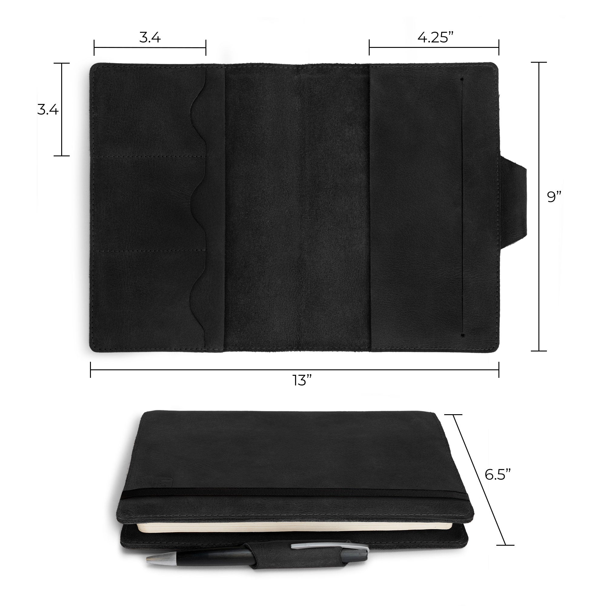 A5 Notebook Cover with Card Slots by Leather Worx, providing measurements for accurate fit and use. This rustic cover for Leuchtturm A5 Notebook with Card Slots (Notebook Not Included) blends minimalist aesthetics and premium full grain leather. StockyardX, small batch production, hand cut, hand sewn, fire branded, and artisan-made in La Antigua Guatemala.