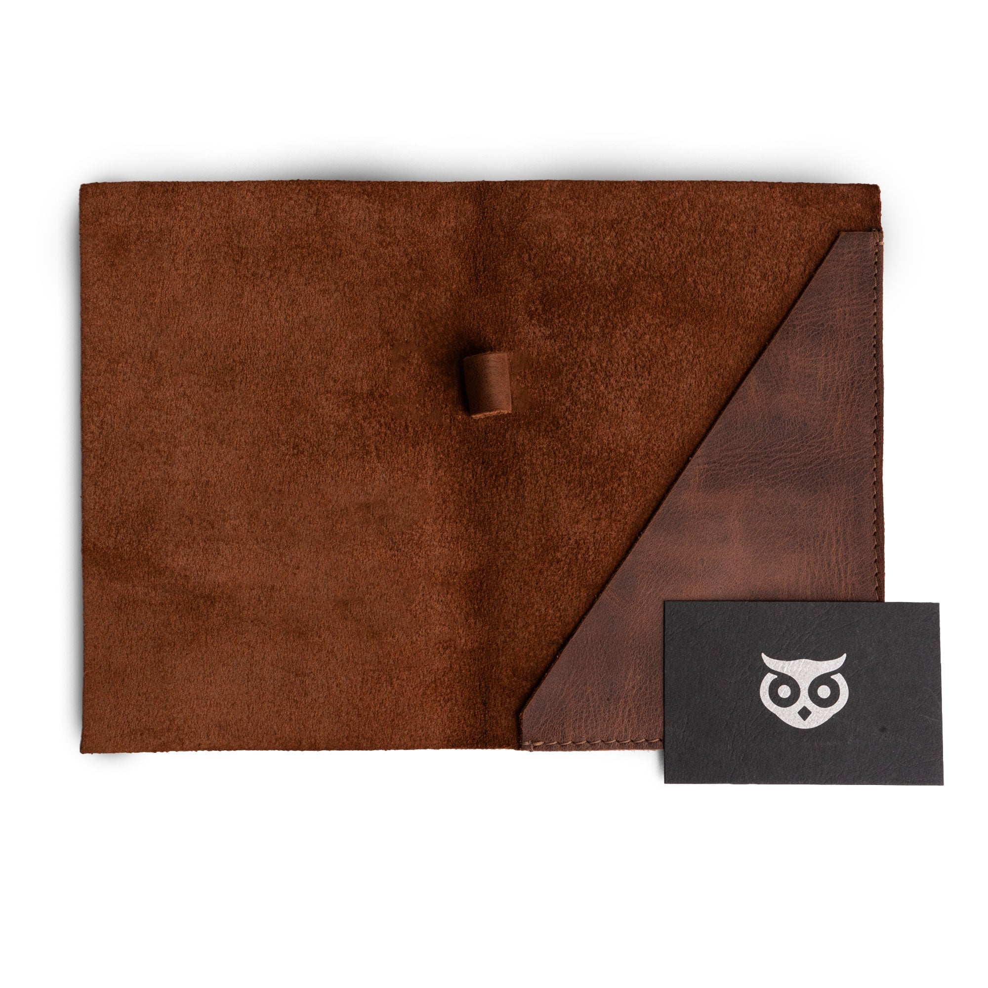 Interior view of the Bifold Check Presenter With Pen Slot by Hide & Drink, showcasing its premium quality and unique features such as the pen holder. Perfect for gifts or personal use in dining settings. Bifold Check Presenter with Pen Slot for Restaurant & Cafe Accessories, Western Bill Holder, Full Grain Leather, Handmade Waiter and Waitress Accessory, Small Batch Production, Hand Cut, Hand Sewn, Fire Branded, Artisan, Handmade in La Antigua Guatemala & Oaxaca Mexico.