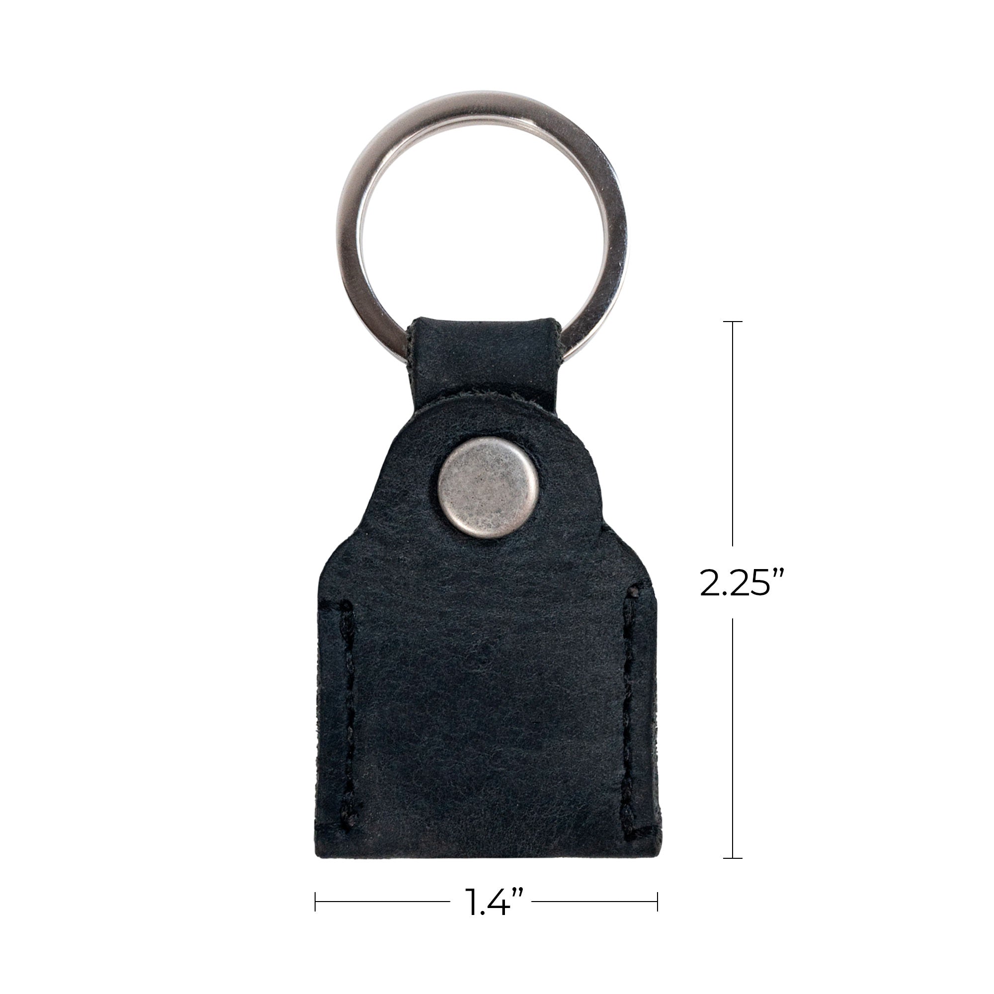 Dimensions of black Hide & Drink Key Holder, showcasing its practicality and elegance. This compact Key Holder is a reliable Keychain Organizer and emergency coin pouch, made from durable Full Grain Leather. Handmade in La Antigua Guatemala & Oaxaca Mexico, highlighting artisan craftsmanship.