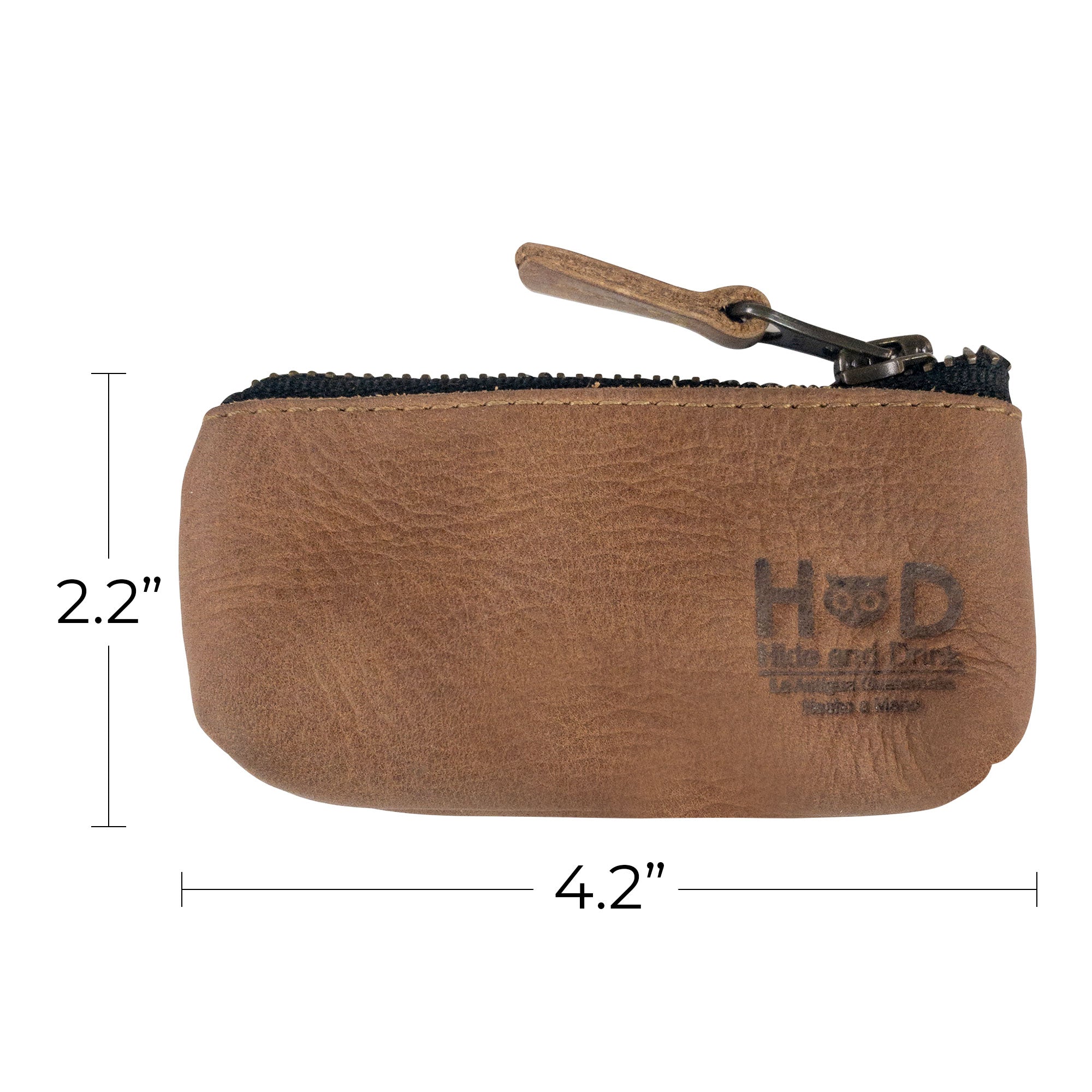 Hide & Drink Key Holder Zippered Pouch featuring an artisan's craftsmanship with texture visible. Perfect for use as a zippered coin bag or earphone holder, handcrafted with care from full grain leather.