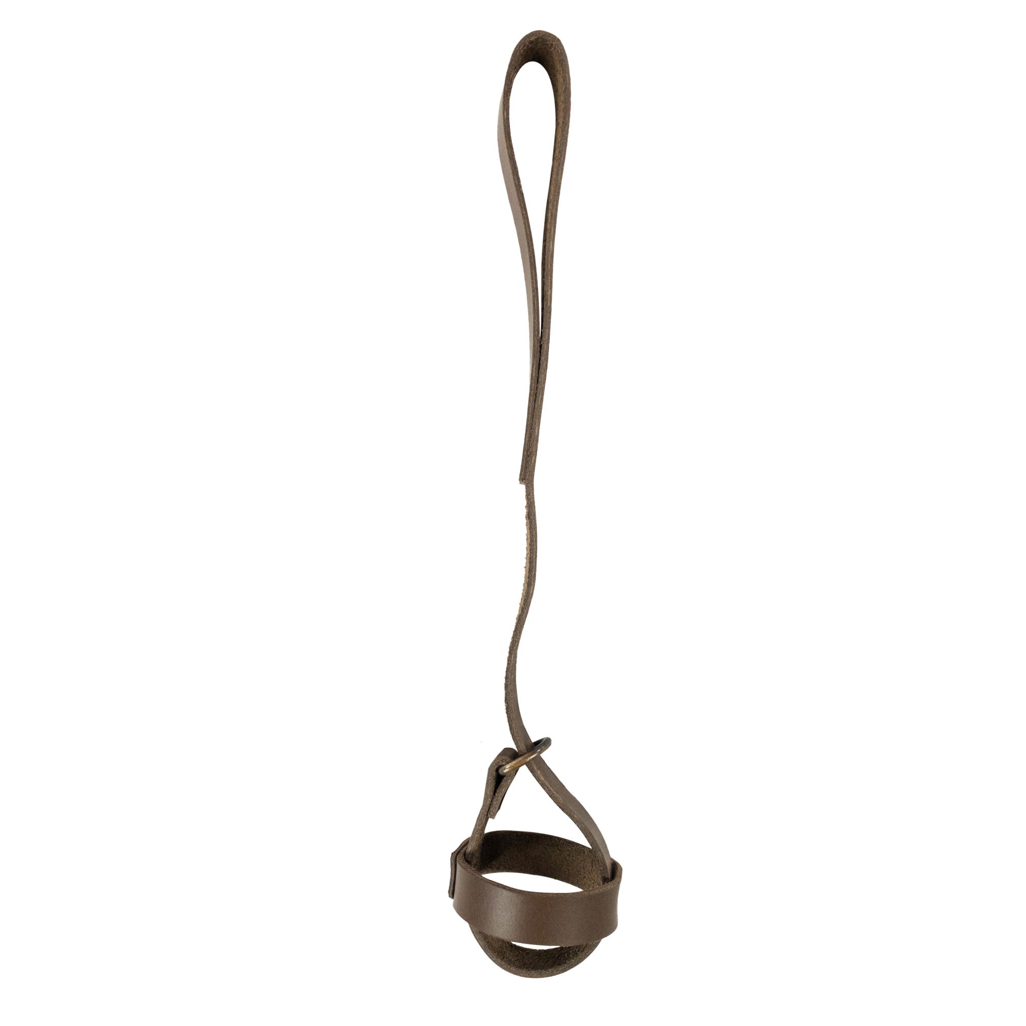 Another view of the Dog Ball Holder by Taco Dog, highlighting its quality full grain leather and structured design perfect for keeping dog ball toys accessible. This handcrafted pet supplies item promotes outdoor engagement, showcasing artisan craftsmanship inspired by small batch production in La Antigua Guatemala.