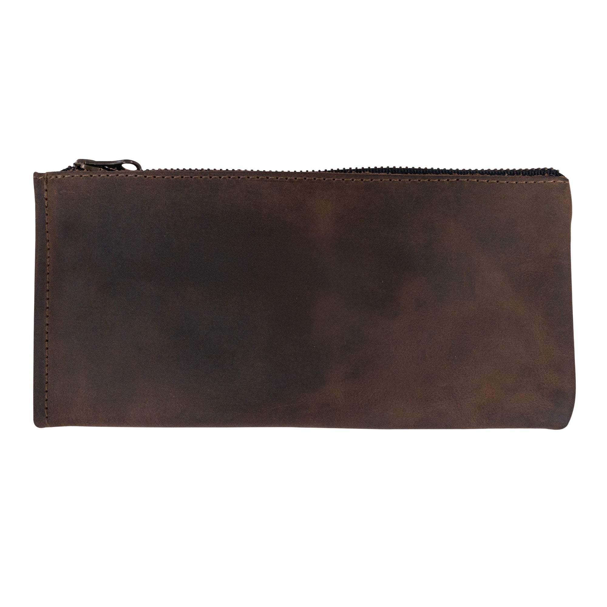 Hide & Drink Zipper Wallet displayed with a smooth finish. This zippered bag serves as a practical Rectangular Wallet with Inner Card Slots made from Full Grain Leather. Perfect for organizing essentials, it is a Rustic Card Holder and Travel Accessory that reflects stockyardX's focus on Small Batch Production, Hand Cut, and Hand Sewn craftsmanship. Artisan crafted in La Antigua Guatemala & Oaxaca Mexico.