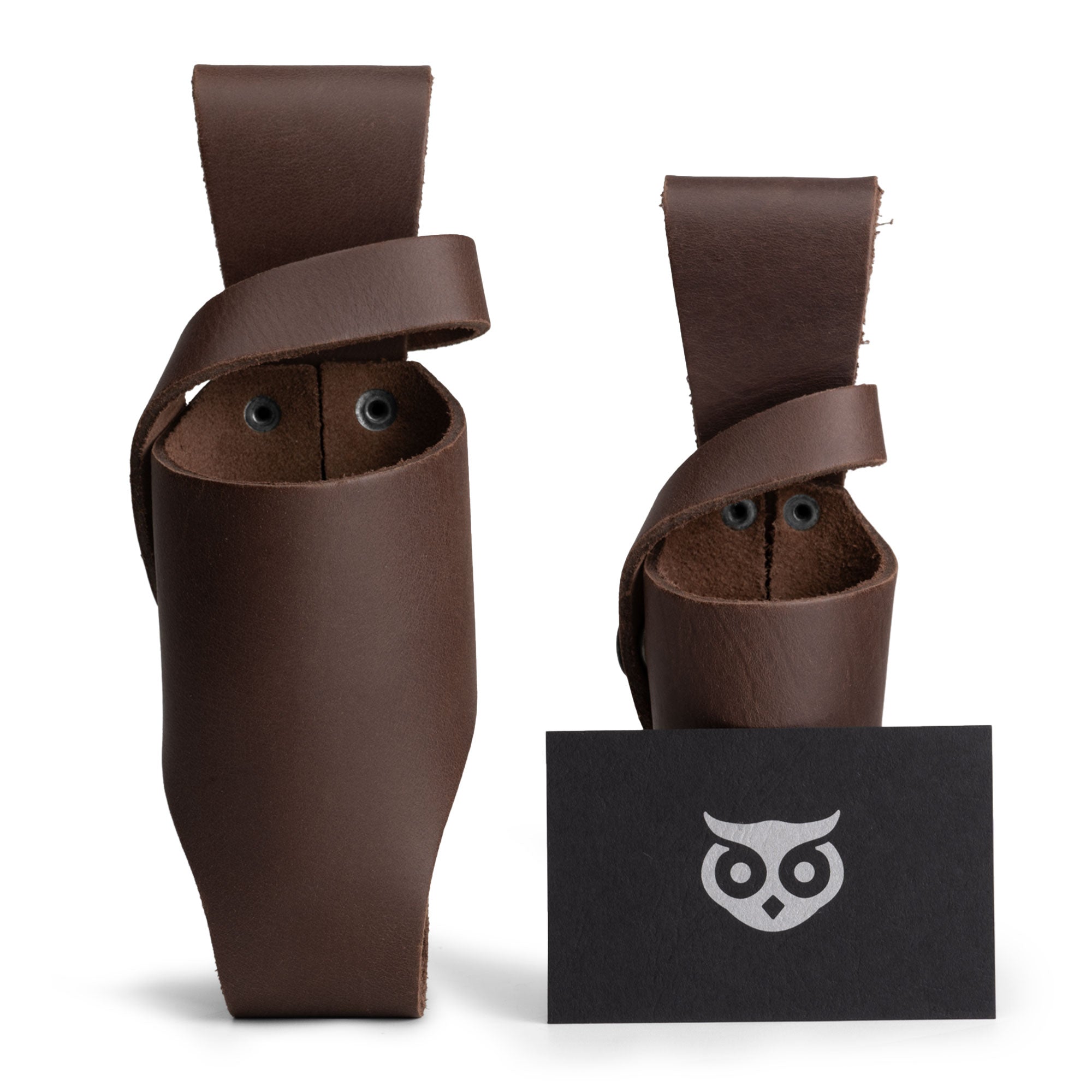 Hide & Drink Tabasco Holsters (2pk) featuring a unique, artisan-crafted bottle holder for both 5oz and 2oz sauce bottles. Compatible with Tabasco, Cholulah, and Sriracha, these full grain leather holsters are made with care through small batch production and showcase the rich craftsmanship of La Antigua Guatemala & Oaxaca Mexico.