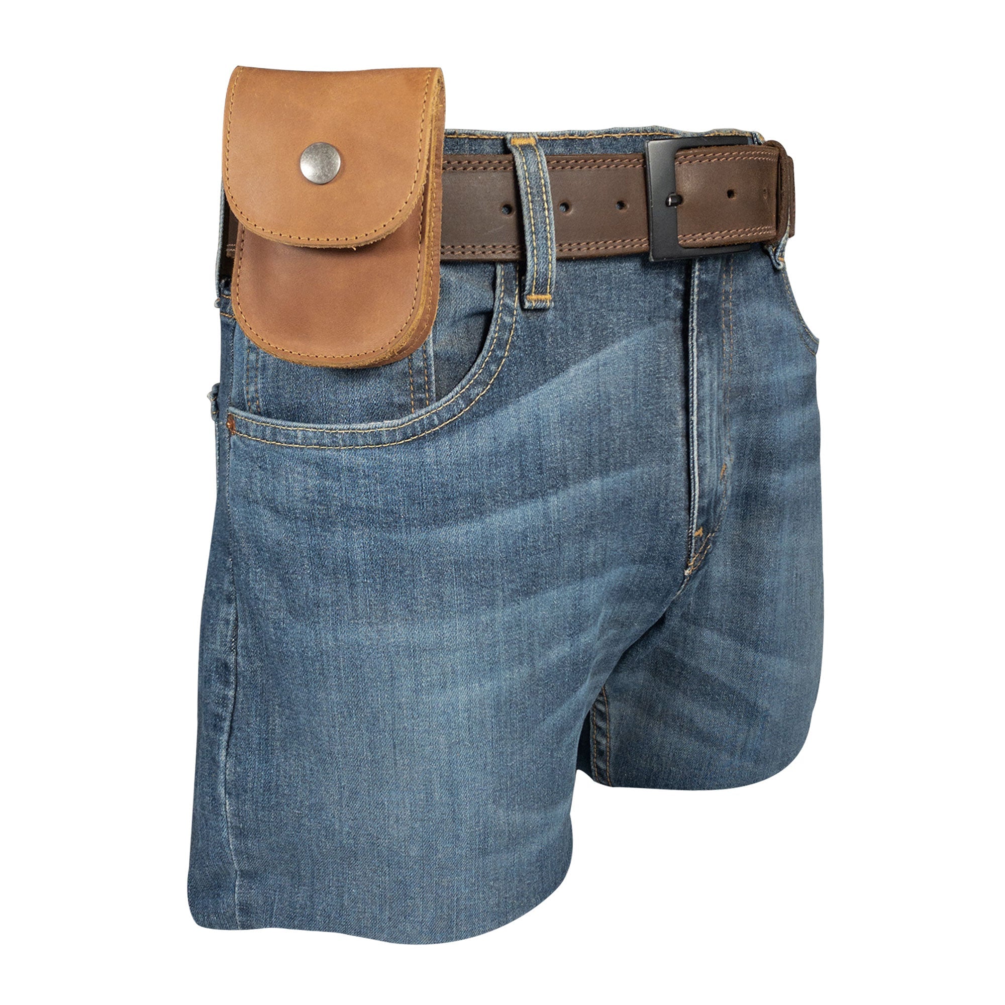 Yellow Holster Pouch by Hide & Drink shown closed, highlighting its stylish design and durable construction. This artisan-crafted pouch made from full grain leather is ideal for everyday organization.
