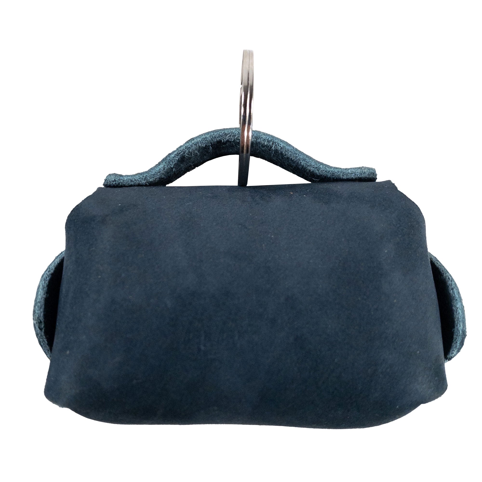 Top view of the Tiny Handbag Keychain by Hide & Drink, showcasing its sleek design without contents. This Tiny Handbag with Key Ring Holder is created from Full Grain Leather, exemplifying small batch production techniques, hand cut and hand sewn details, fire branded, and handmade in La Antigua Guatemala & Oaxaca Mexico.