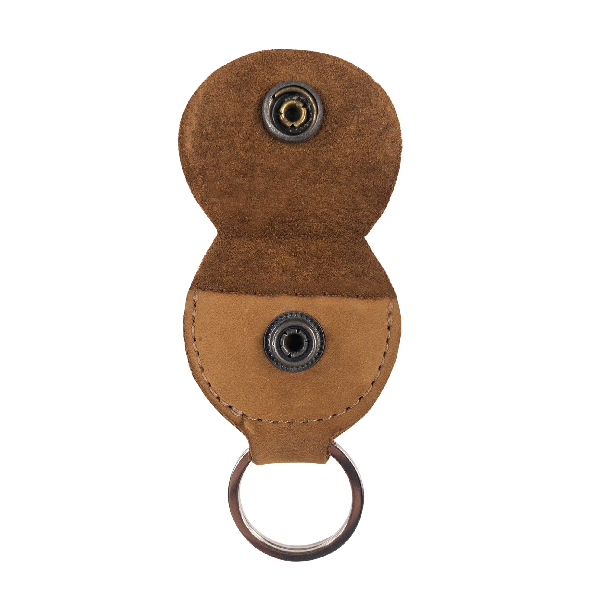 Hide & Drink Key Chain & Guitar Pick Holder, showcasing its unique closure mechanism and artisan design. Crafted from Full Grain Leather, this key organizer is perfect for guitar players, emphasizing handcrafted features from La Antigua Guatemala & Oaxaca Mexico.