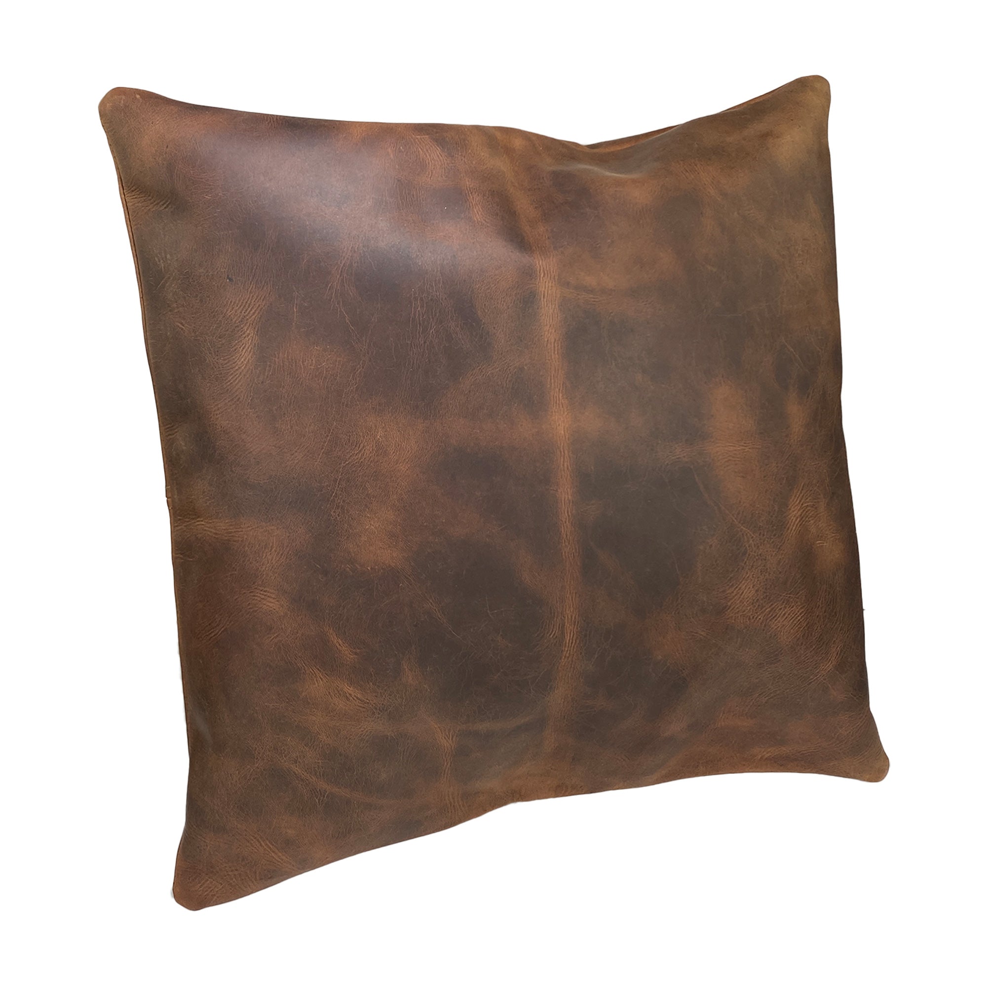 Side profile of the Leather Pillow Cover 18 x 18 In. by Leather At Home, illustrating its plush design made from high-quality full grain leather for durability and style. Decorative Pillowcase (18 x18 inches) (Stuffing NOT Included) Wonder-Home Luxury Style, Standard Throw Cushion Covers, Full Grain Leather, StockyardX, Small Batch Production, Hand Cut, Hand Sewn, Fire Branded, Artisan, Handmade in La Antigua Guatemala & Oaxaca Mexico.
