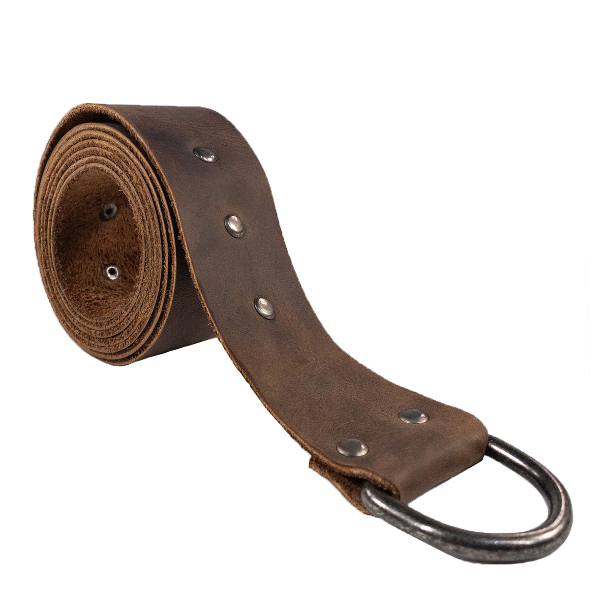 Detailed shot of Valhalla Gear's Leather Medieval Belt illustrating its unique design and Full Grain Leather texture. This Medieval Knight Belt for Men is perfect for Renaissance festivals, cosplay, or any outfit needing that extra historical accessory flair. Artisan crafted in La Antigua Guatemala, the belt features small batch production and fire branded markings, making it a standout piece.