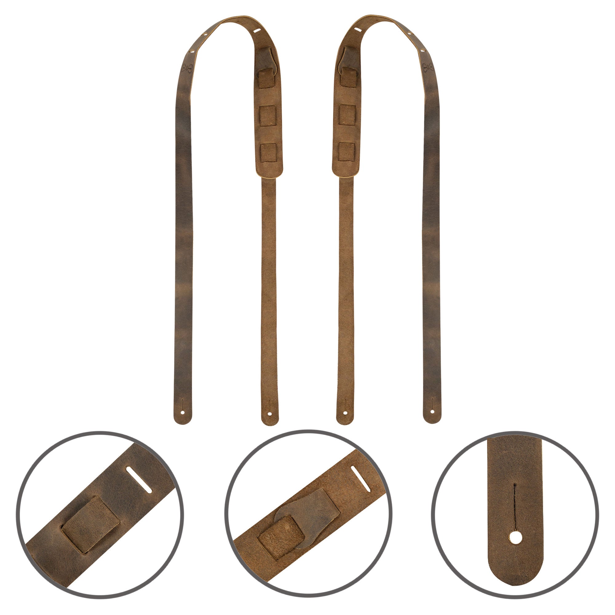 Detailed view of Hide & Groom's Button End Suspenders, highlighting the quality stitching and design features. Perfect for groomsmen, ideal for wedding ceremonies and dinner parties, made from full grain leather in La Antigua Guatemala, emphasizing small batch production.