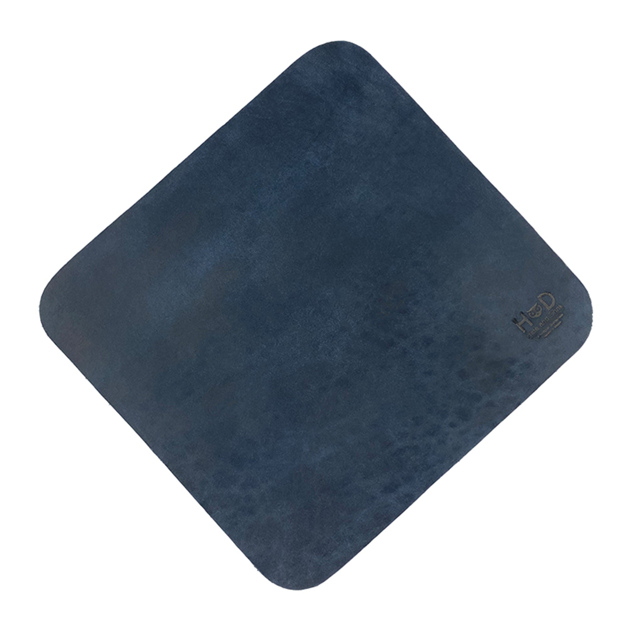 Hide & Drink Mousepad featuring a fashionable dark blue texture, ergonomically designed for comfort. This anti-slip leather mousepad is perfect for gaming and work, handcrafted proudly in La Antigua Guatemala & Oaxaca Mexico.
