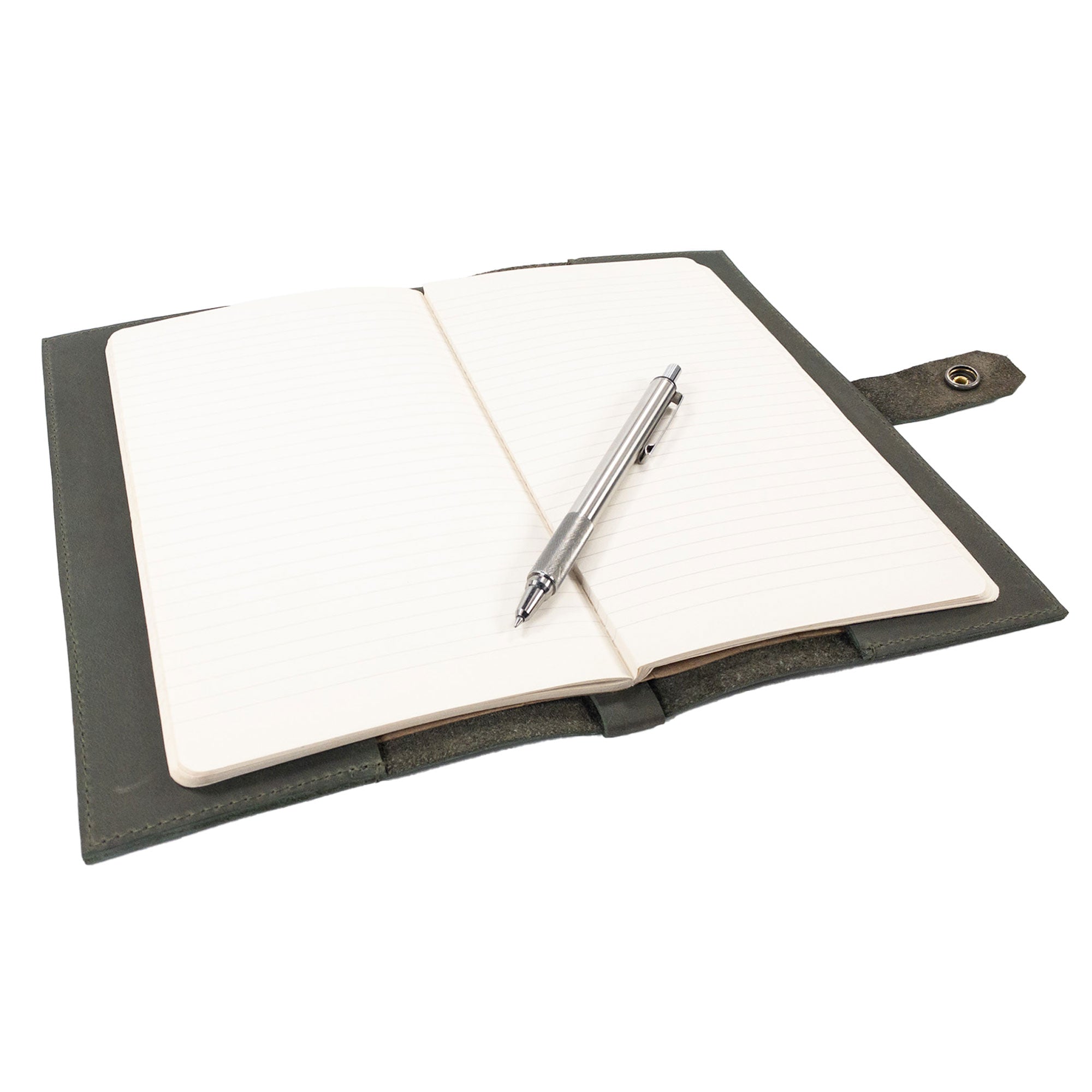 Hide & Drink's Riveted Field Note Cover for Moleskine (5 x 8.25 in.) Notebook NOT Included alongside accessories, showcasing versatility and style. Handcrafted from full grain leather, this product reflects artisan quality from La Antigua Guatemala & Oaxaca, Mexico.