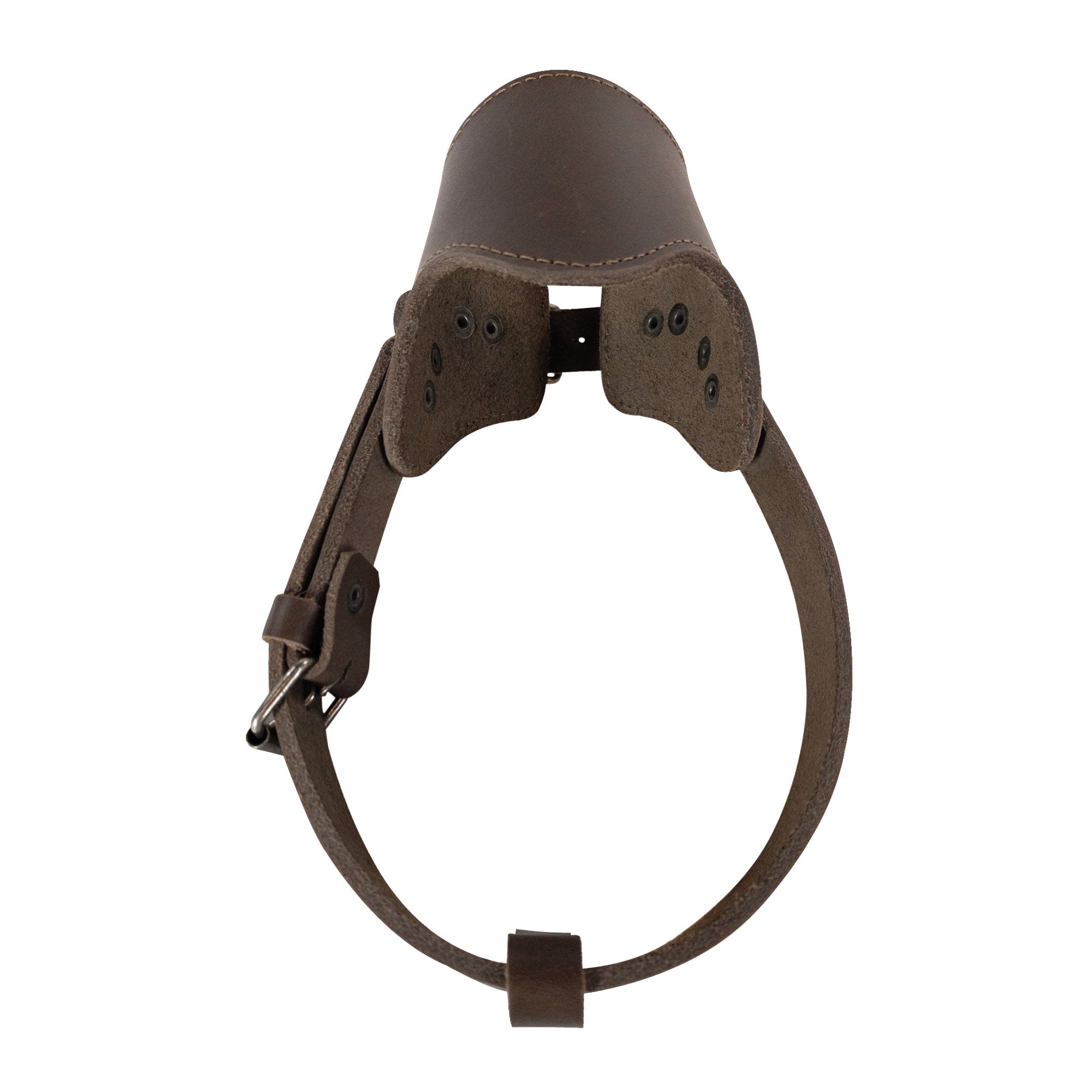 Overall view of the Adjustable Dog Muzzle by Taco Dog, showcasing its sophisticated design and durability. This artisan-crafted muzzle, made from full grain leather, guarantees safety during walks, proudly handcrafted in La Antigua Guatemala.