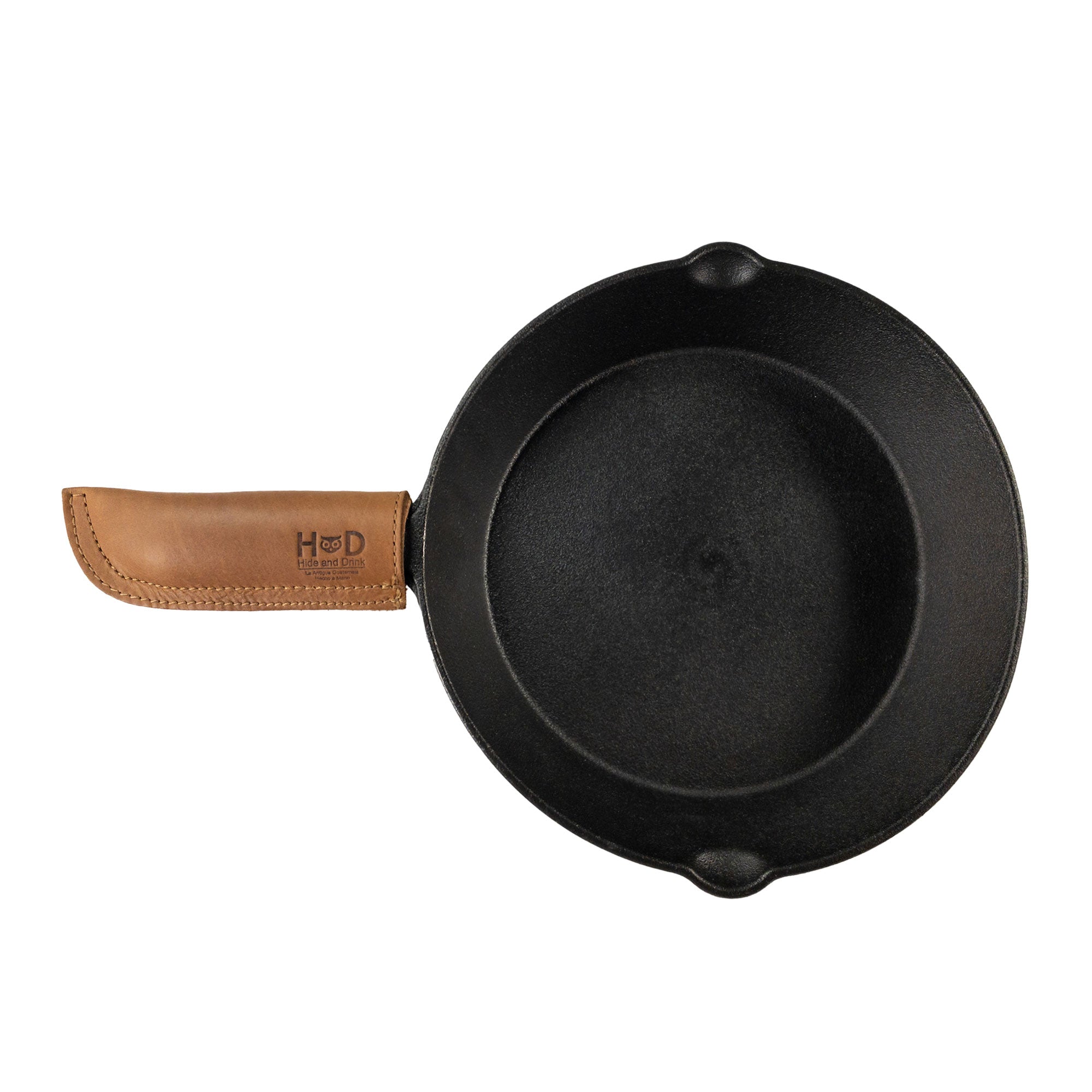 Hot Pan Handle Cover by Hide & Drink, designed for durability and heat protection, perfect for frying pans. Handmade in La Antigua Guatemala & Oaxaca Mexico.