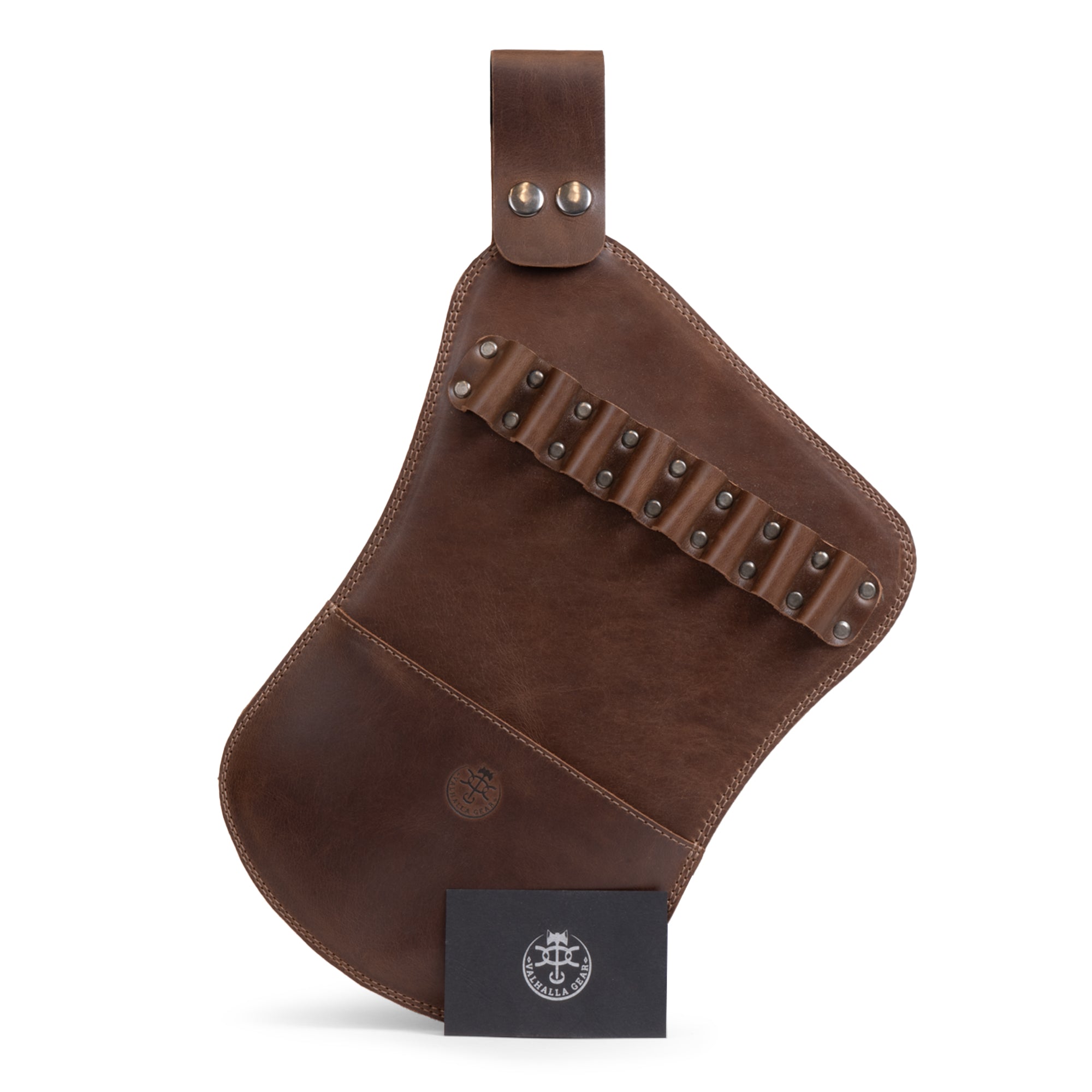 The front view of The Arbalest, Bolts Hip Quiver by Valhalla Gear illustrates its elegant design and standout features. This Leather Crossbow Bolts Hip Quiver with Belt Loops is a reliable waist arrow holder ideal for hunters and archers alike. Handcrafted in La Antigua Guatemala & Oaxaca Mexico, it represents the brand's commitment to artisan quality and practical utility.