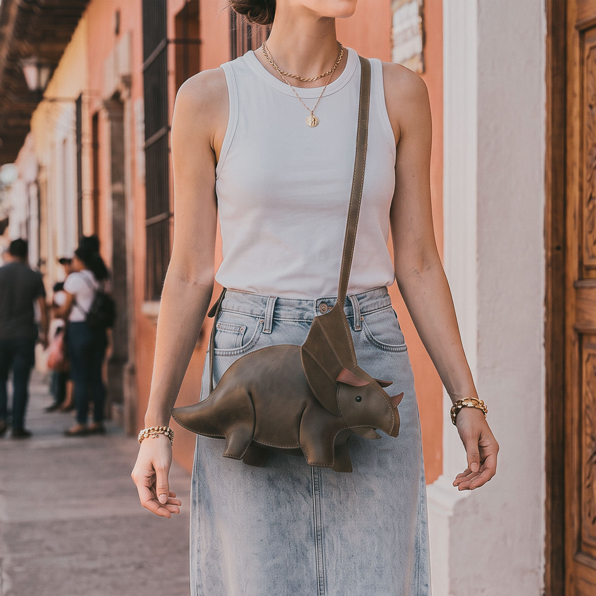 Leather Dinosaur Triceratops Shoulder Bag