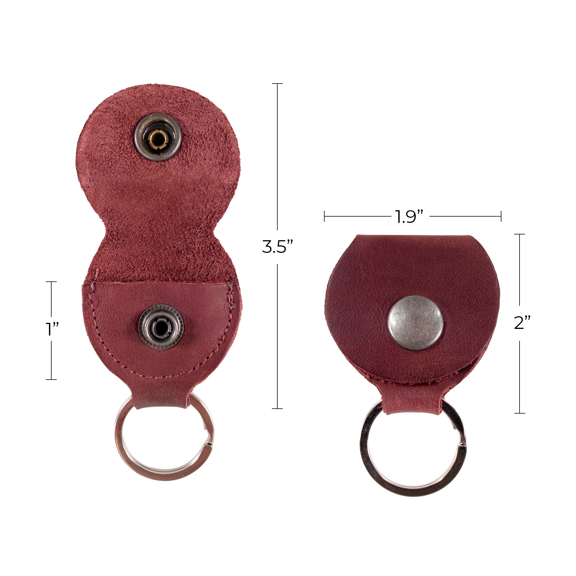 Close-up display of the Key Chain & Guitar Pick Holder by Hide & Drink, emphasizing its elegant design. This Guitar Pick Holder with Ring acts as a key organizer for guitar players, made from Full Grain Leather. Each piece reflects small batch production values and is Hand Cut and Hand Sewn, featuring a fire branded logo, handmade in La Antigua Guatemala & Oaxaca Mexico.