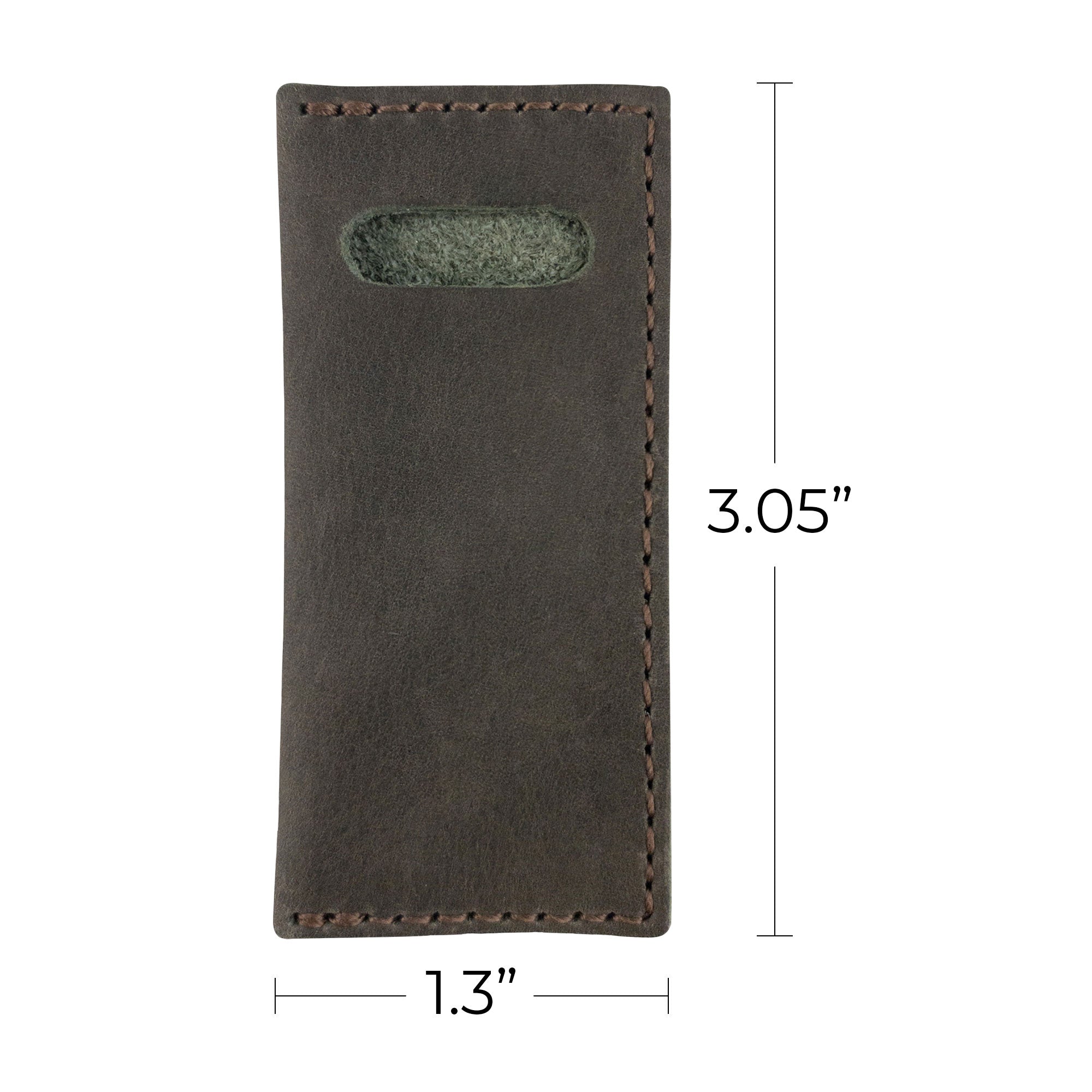 Hide & Drink Tooth Pick Case (4 Pack) with a leather case and its dimensions showcased for consumers. Set of 4 Tooth Pick Cases, Cooking Accessories, Full Grain Leather, StockyardX, Small Batch Production, Hand Cut, Hand Sewn, Fire Branded, Artisan, Handmade in La Antigua Guatemala & Oaxaca Mexico.