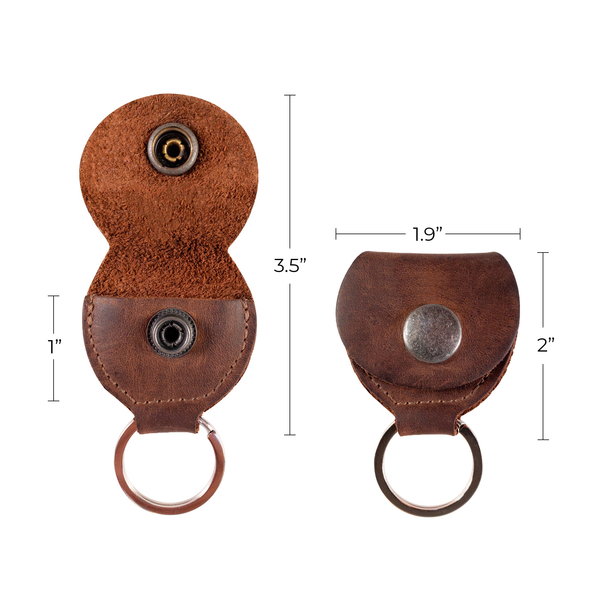 Presenting the Key Chain & Guitar Pick Holder by Hide & Drink, this image features two variations of the Guitar Pick Holder with Ring. Both are crafted from high-quality Full Grain Leather, showcasing the artisan touch of small batch production, designed by hand with precision in La Antigua Guatemala & Oaxaca Mexico.