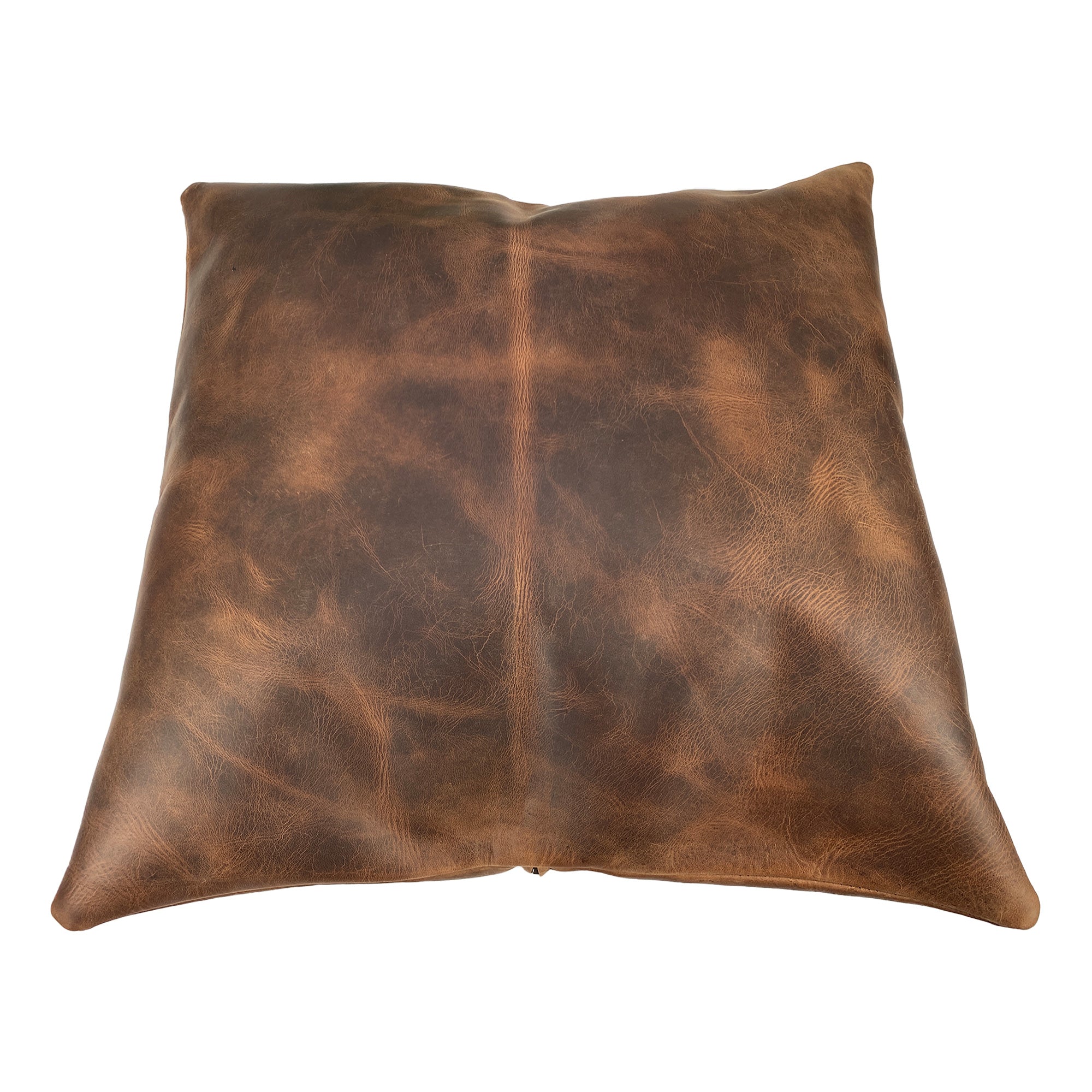The Leather Pillow Cover 18 x 18 In. by Leather At Home showcases a stunning top view, demonstrating its impeccable artisan finish, perfect for any living space. Decorative Pillowcase (18 x18 inches) (Stuffing NOT Included) Wonder-Home Luxury Style, Standard Throw Cushion Covers, Full Grain Leather, StockyardX, Small Batch Production, Hand Cut, Hand Sewn, Fire Branded, Artisan, Handmade in La Antigua Guatemala & Oaxaca Mexico.