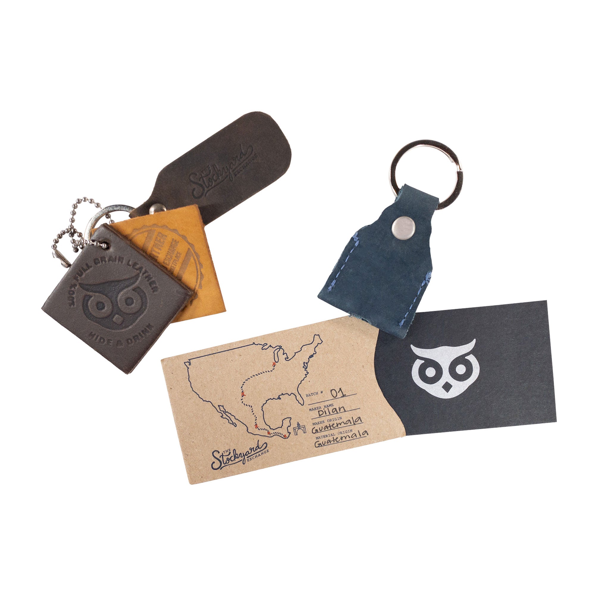 Close-up of tan Hide & Drink Key Holder featuring excellent craftsmanship details. This Key Holder functions effectively as a Keychain Organizer and emergency coin pouch, showcasing the durability of Full Grain Leather. Handmade in La Antigua Guatemala & Oaxaca Mexico.