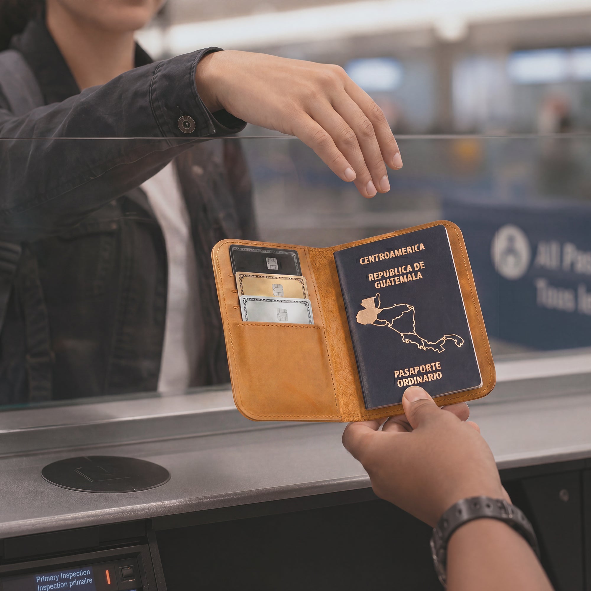 Front profile of the Hide & Drink Travel Wallet in a rich color. This travel wallet serves as a bifold passport case, handcrafted from premium leather in La Antigua Guatemala.
