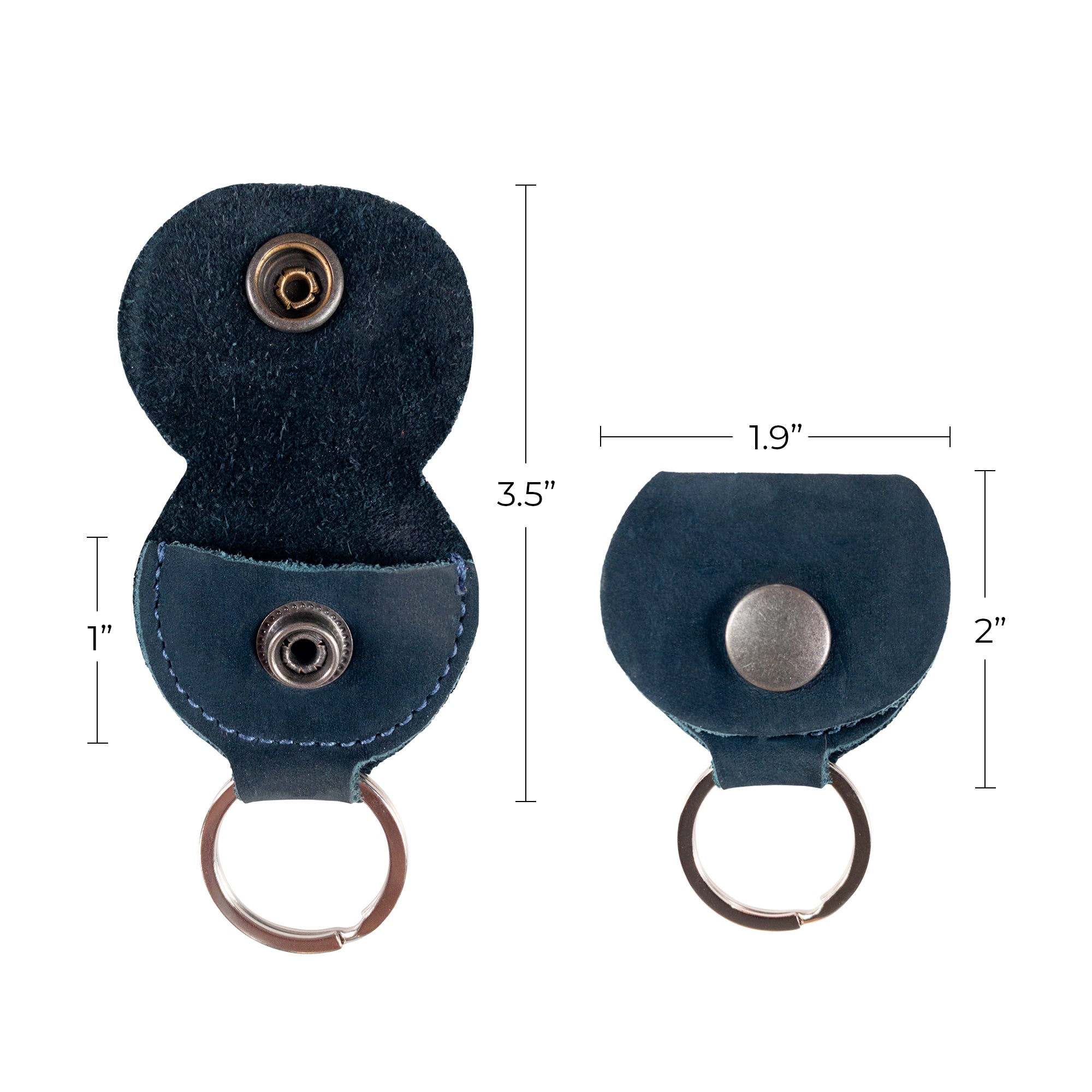 Hide & Drink Key Chain & Guitar Pick Holder, demonstrating stylish functionality, with precise measurements highlighted. This keychain for guitar players is crafted from Full Grain Leather, showcasing the artisan's dedication to quality in La Antigua Guatemala & Oaxaca Mexico.